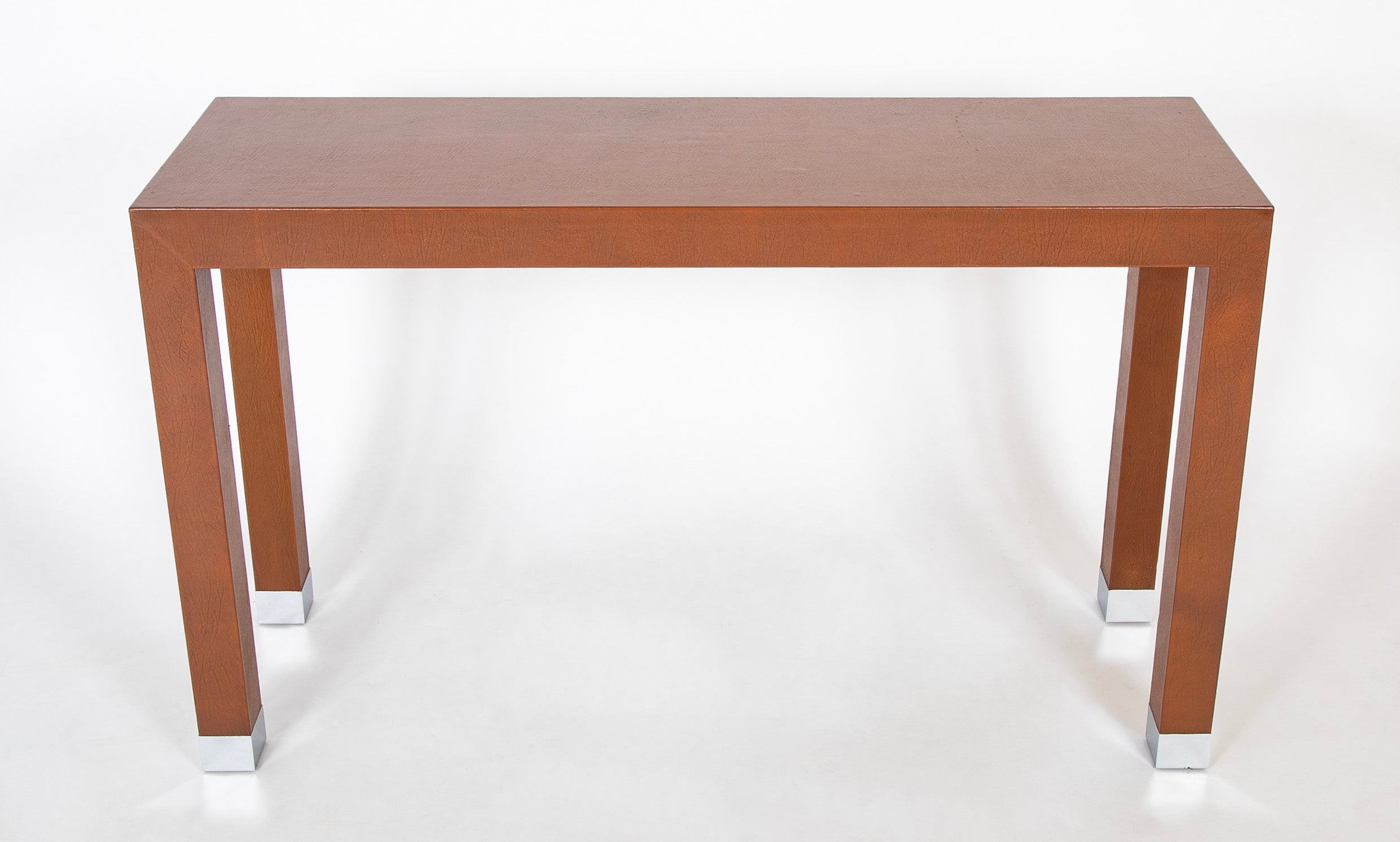 Karl Springer Chrome Footed Embossed Leather Console Table