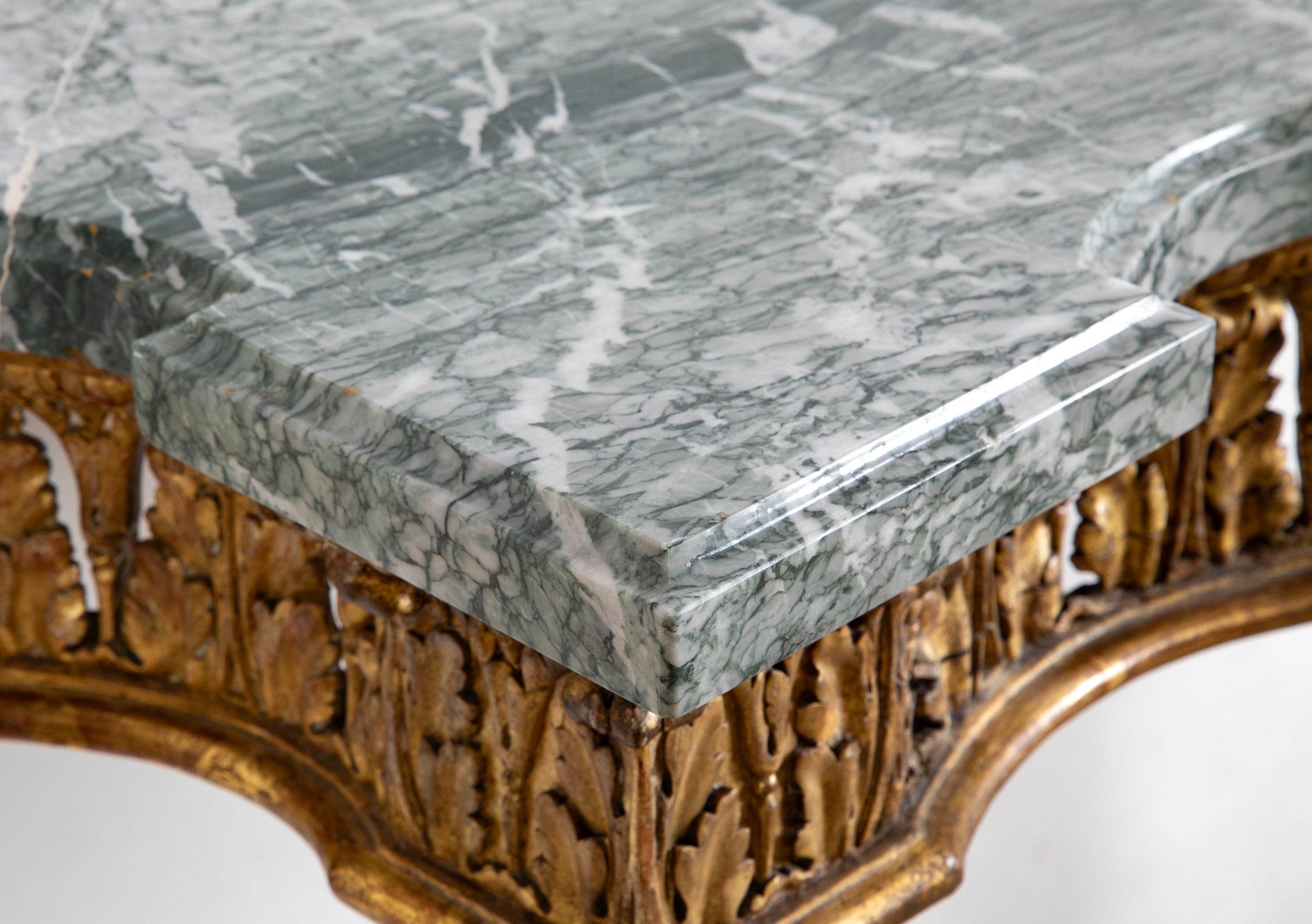 Pair of Giltwood Italian Marble Top Console Tables