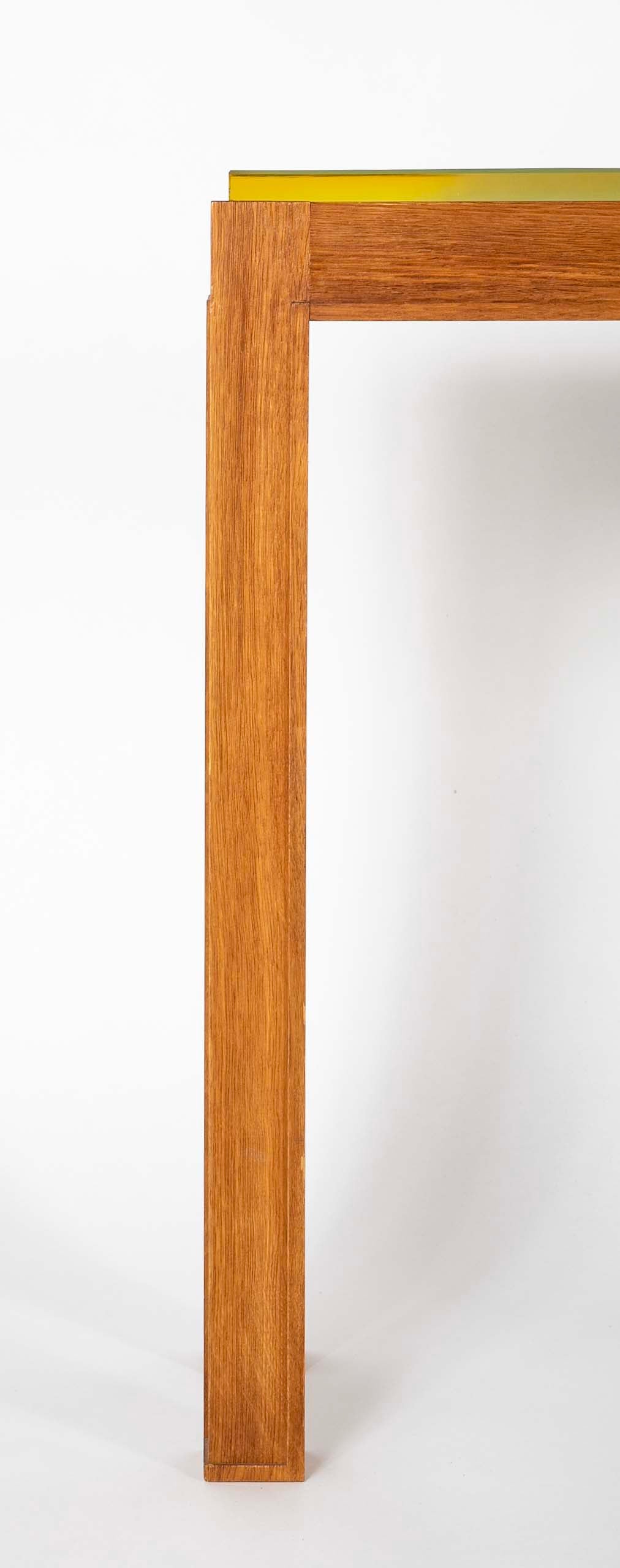 Jacques Adnet Blue/Green Glass Top Console Table