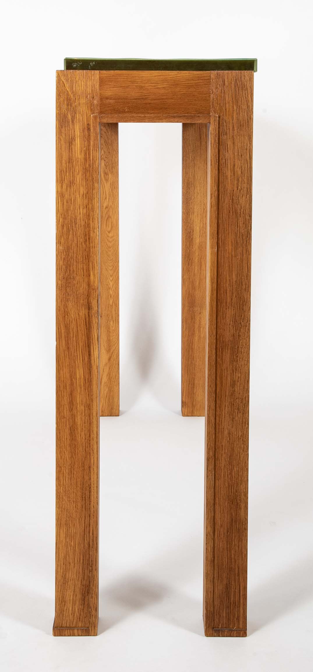 Jacques Adnet Blue/Green Glass Top Console Table