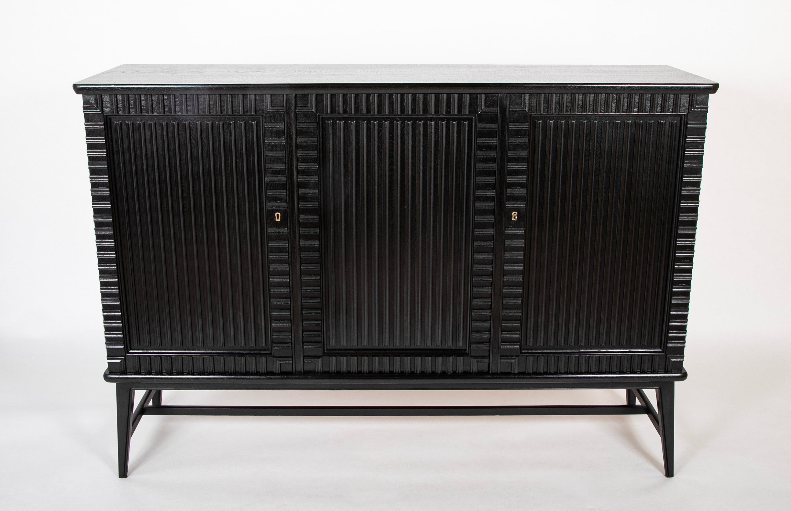 Swedish Black Lacquer Three Door Cabinet Attributed to Oscar Nilsson