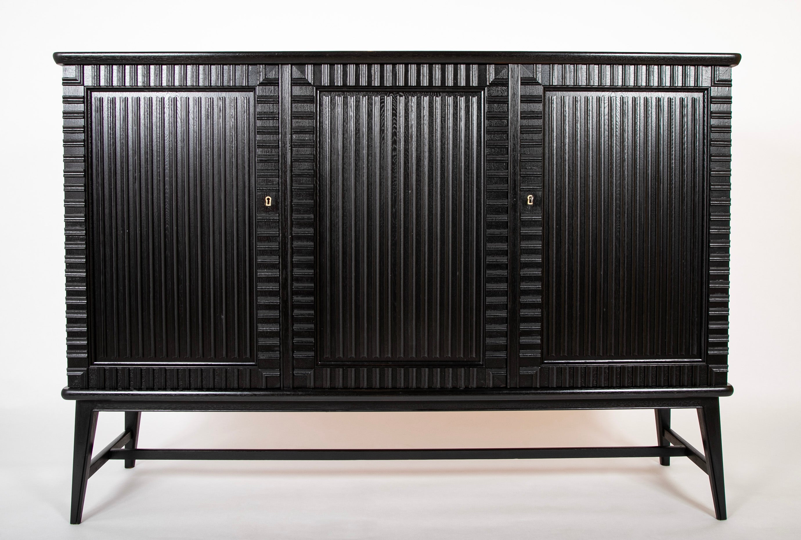 Swedish Black Lacquer Three Door Cabinet Attributed to Oscar Nilsson