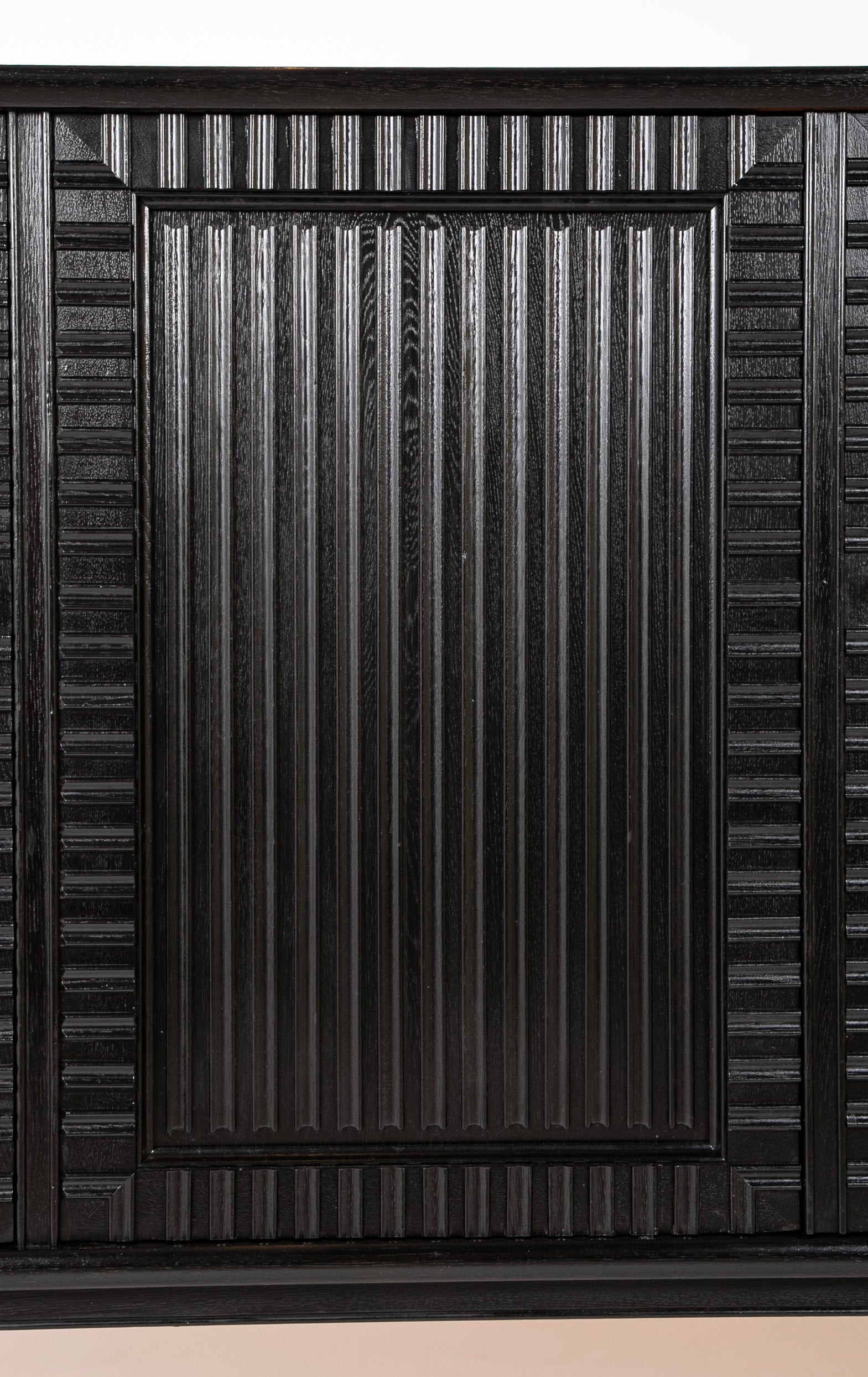 Swedish Black Lacquer Three Door Cabinet Attributed to Oscar Nilsson