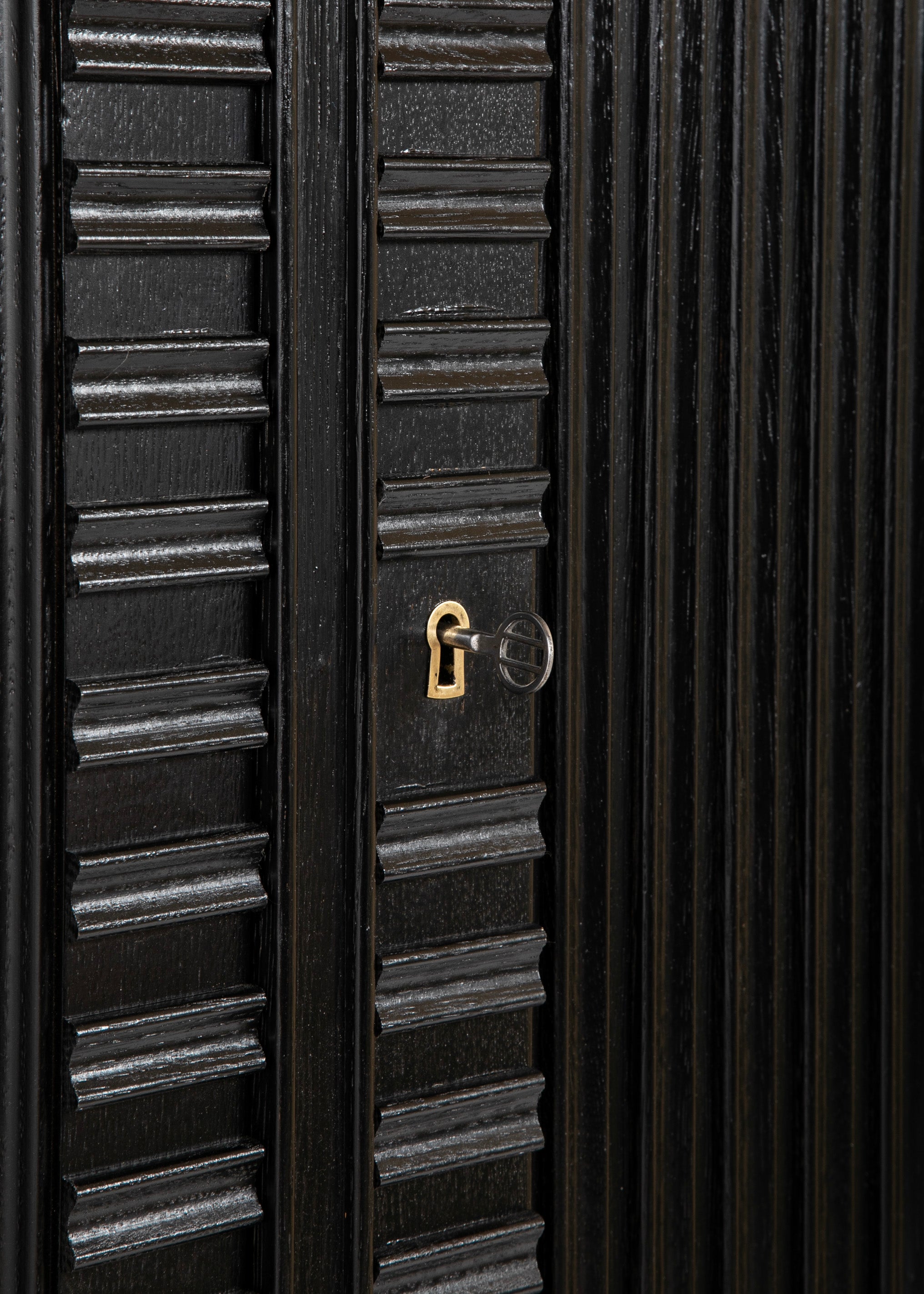 Swedish Black Lacquer Three Door Cabinet Attributed to Oscar Nilsson