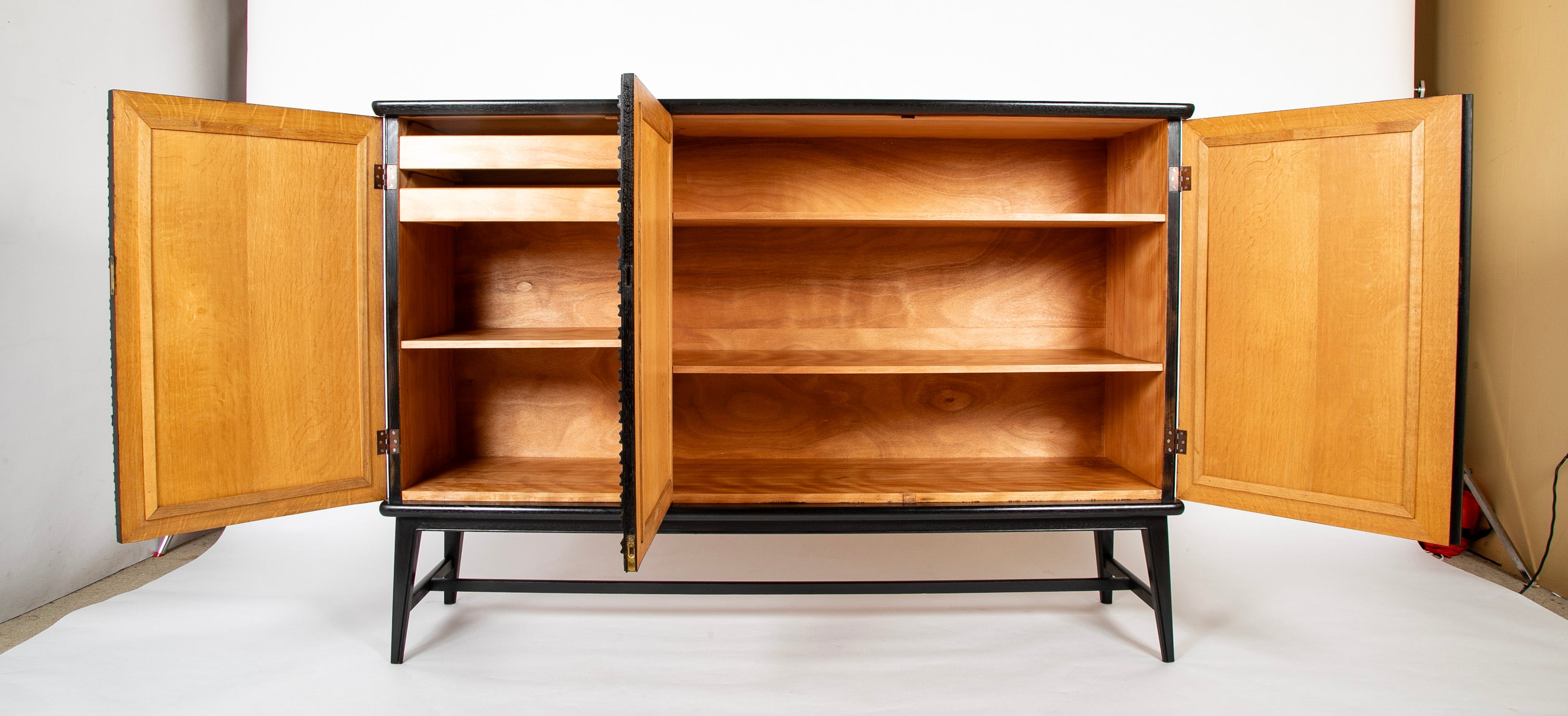 Swedish Black Lacquer Three Door Cabinet Attributed to Oscar Nilsson