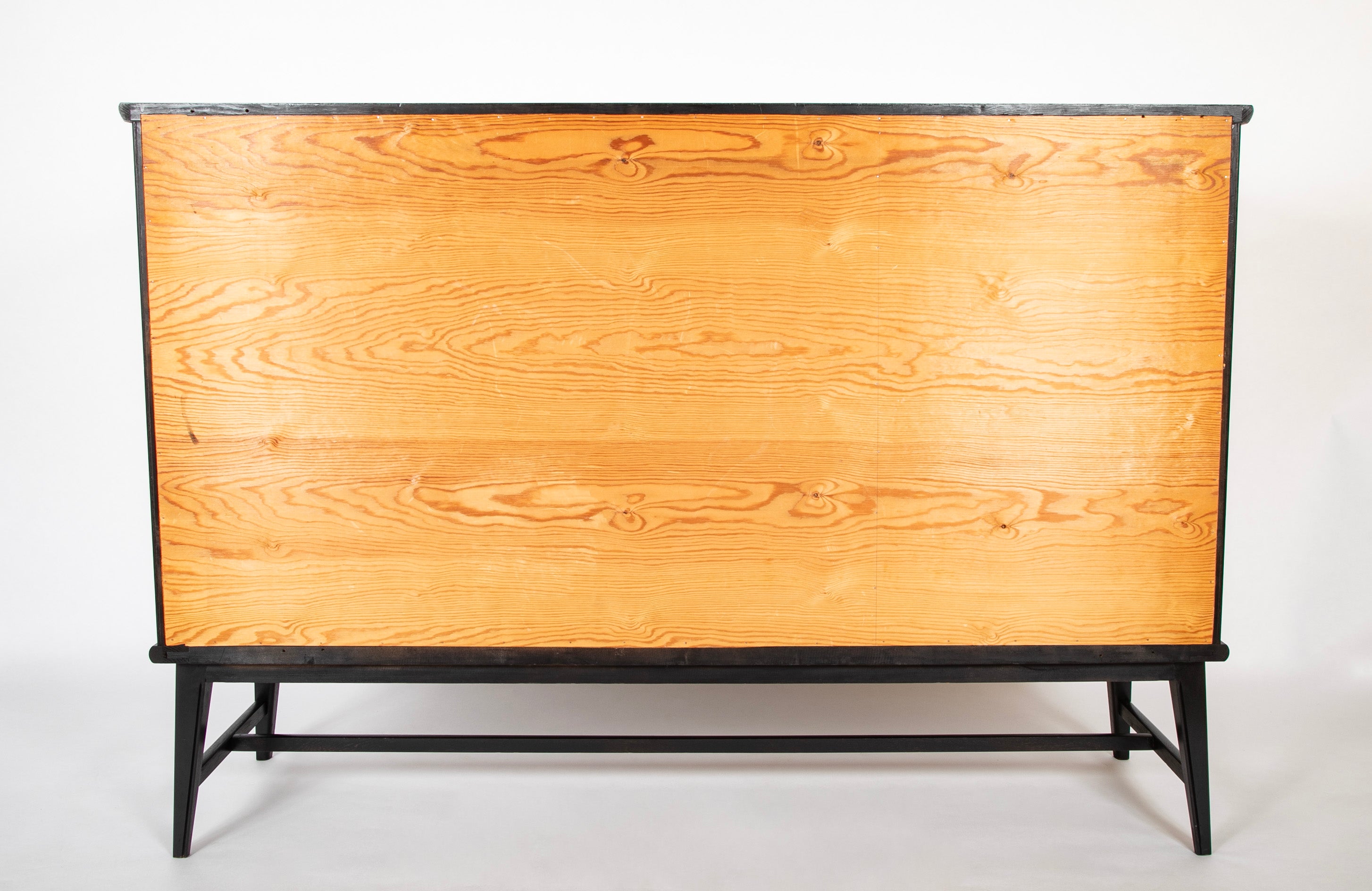 Swedish Black Lacquer Three Door Cabinet Attributed to Oscar Nilsson