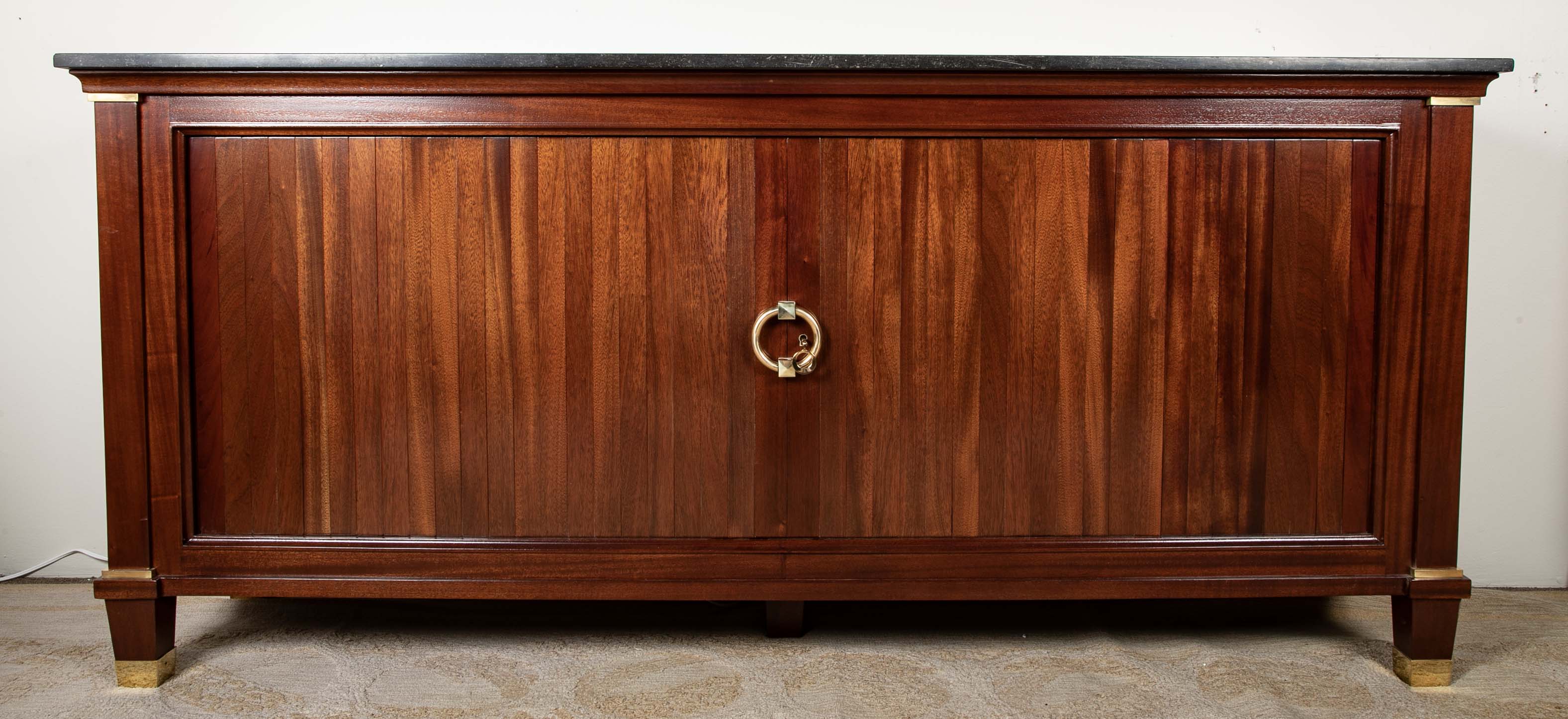 Jacques Quinet Style Mahogany Tambour Door Credenza