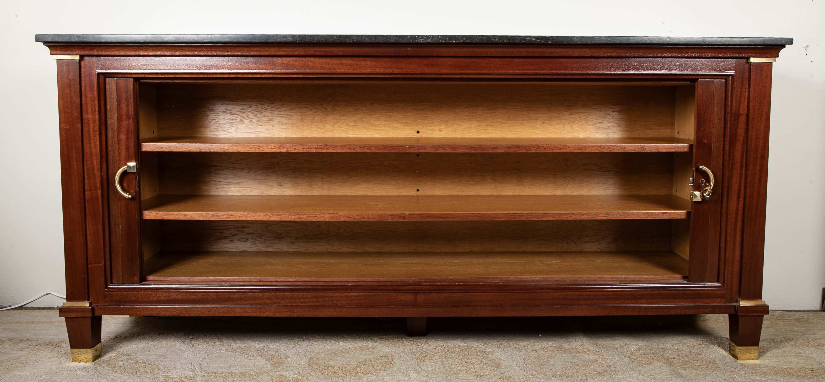Jacques Quinet Style Mahogany Tambour Door Credenza