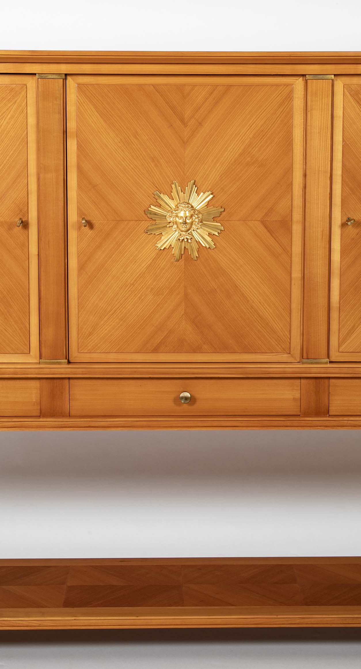 Jean Pascaud Blond Mahogany Credenza with Ormolu Sun Masks by Vadim Androusou
