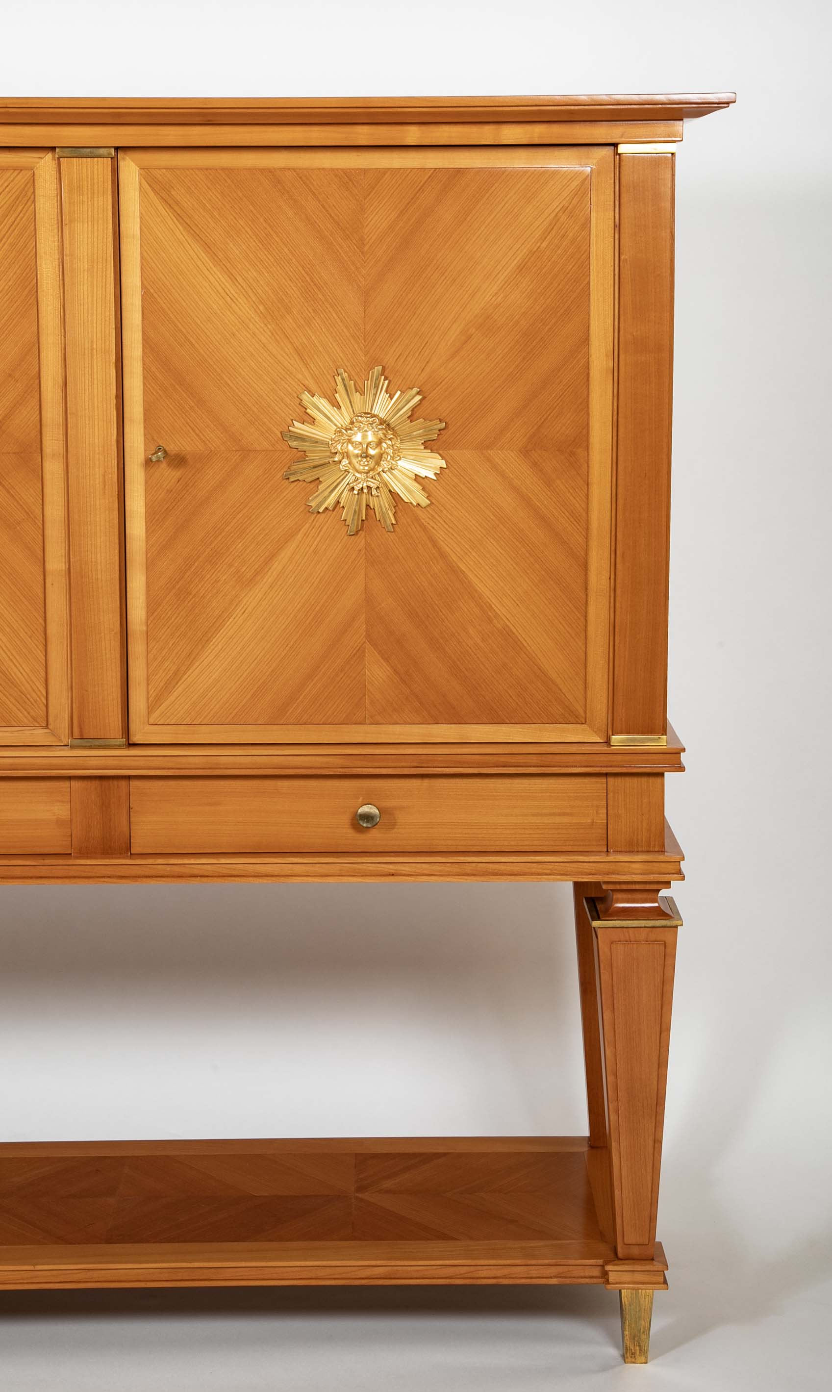 Jean Pascaud Blond Mahogany Credenza with Ormolu Sun Masks by Vadim Androusou