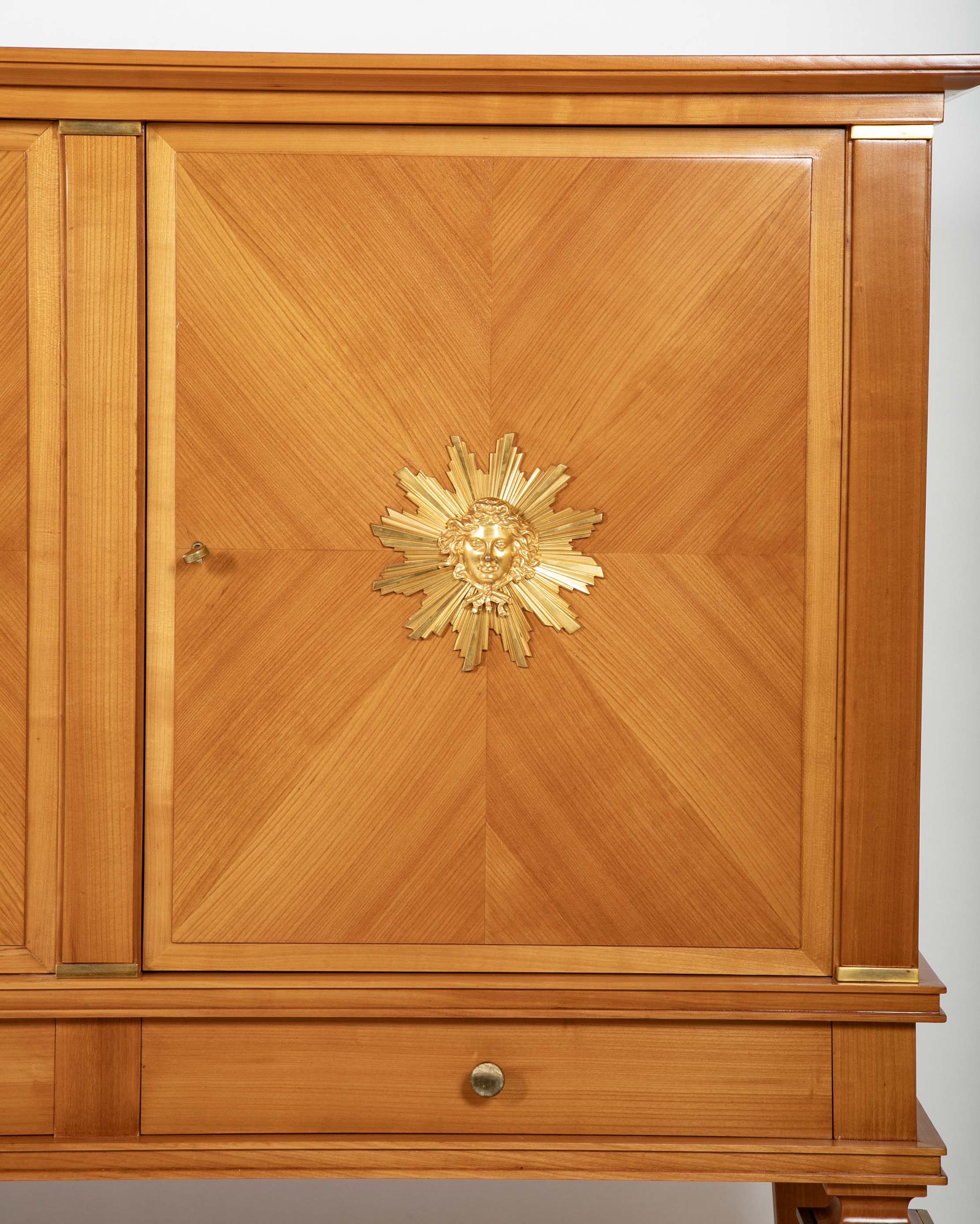 Jean Pascaud Blond Mahogany Credenza with Ormolu Sun Masks by Vadim Androusou
