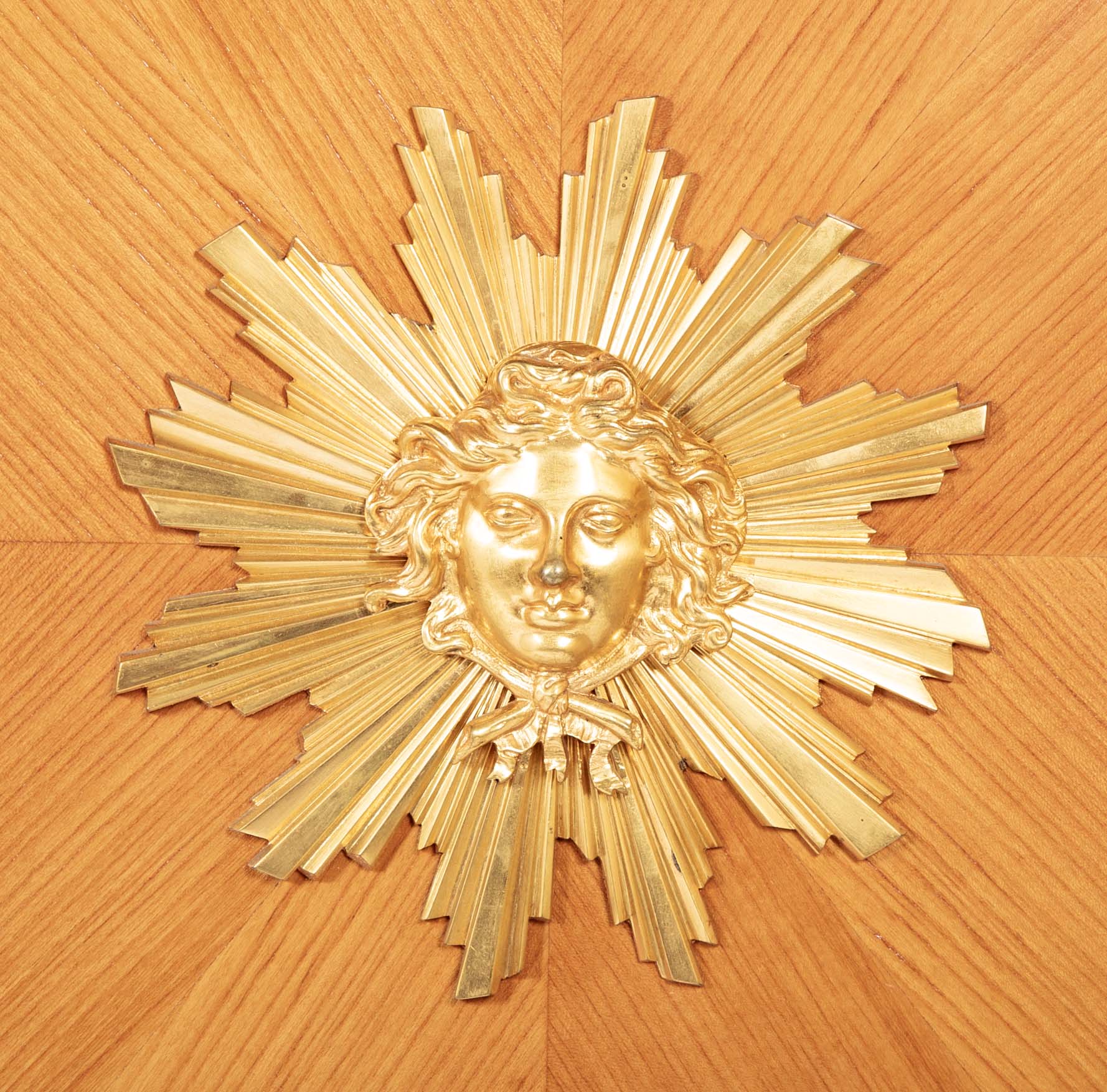 Jean Pascaud Blond Mahogany Credenza with Ormolu Sun Masks by Vadim Androusou