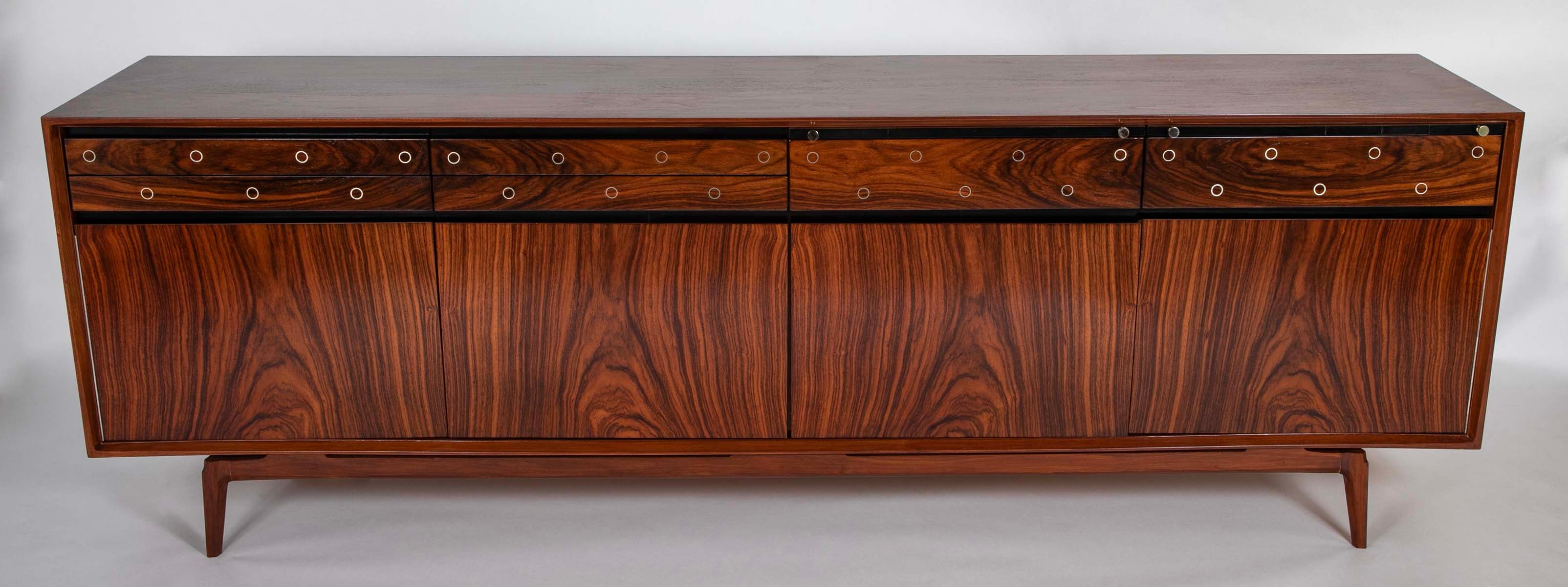 "Madison" De Coene Freres Credenza / Sideboard in Walnut & Rosewood with Fitted Drawers