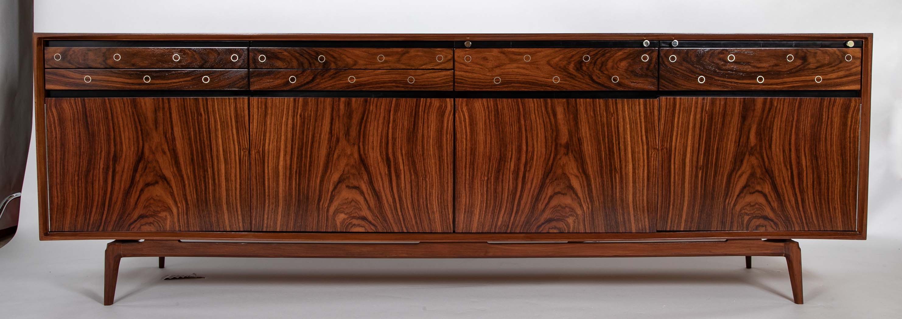 "Madison" De Coene Freres Credenza / Sideboard in Walnut & Rosewood with Fitted Drawers
