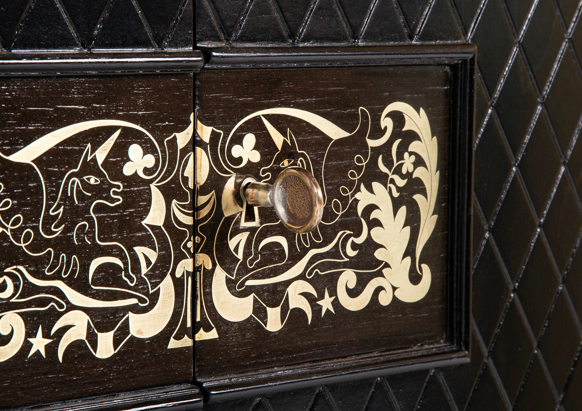 A Jean Pascaud Ebonized Two Door Buffet Cabinet