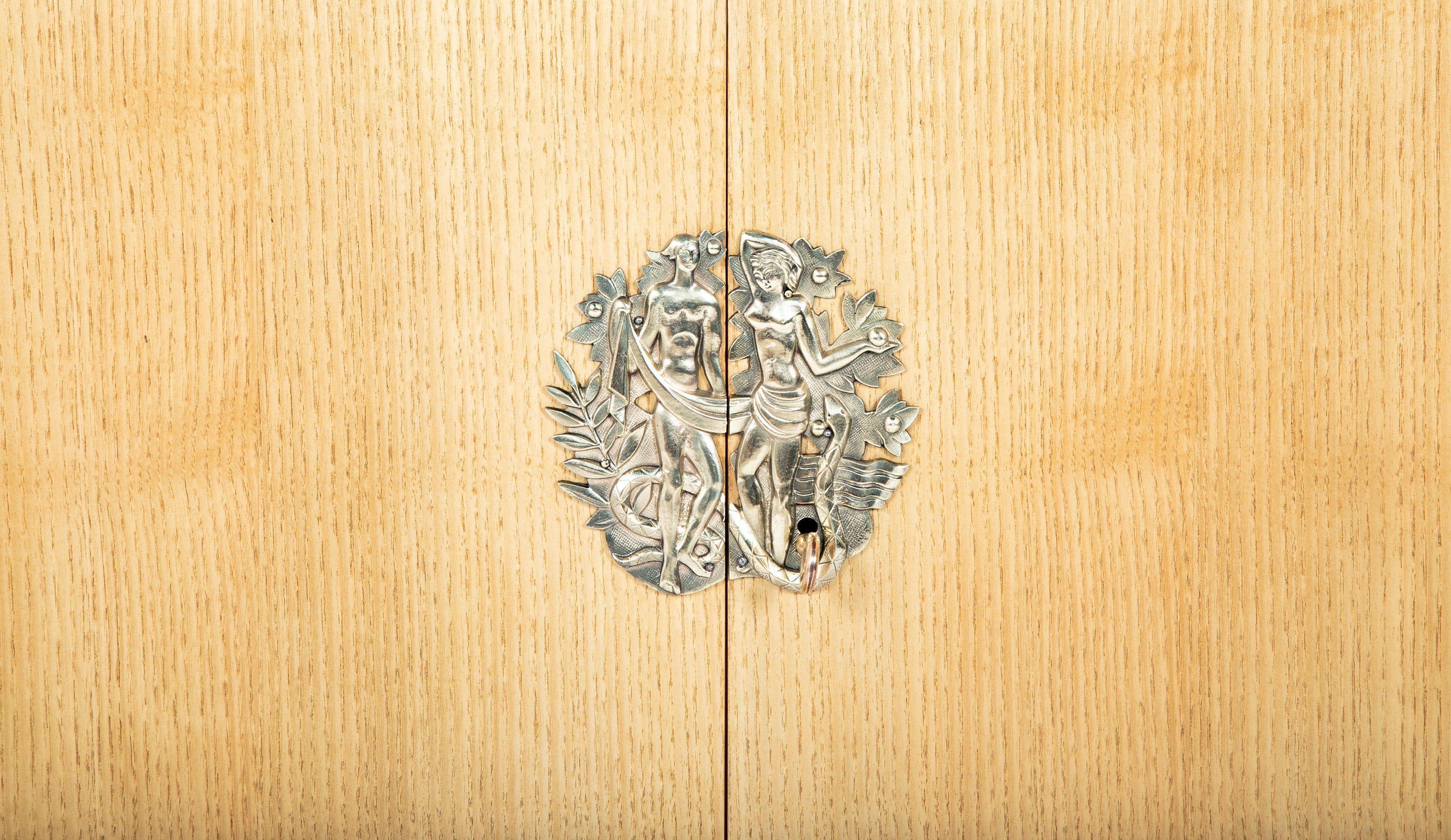 French School of Arbus Credenza in Light Wood with Adam & Eve Medallion