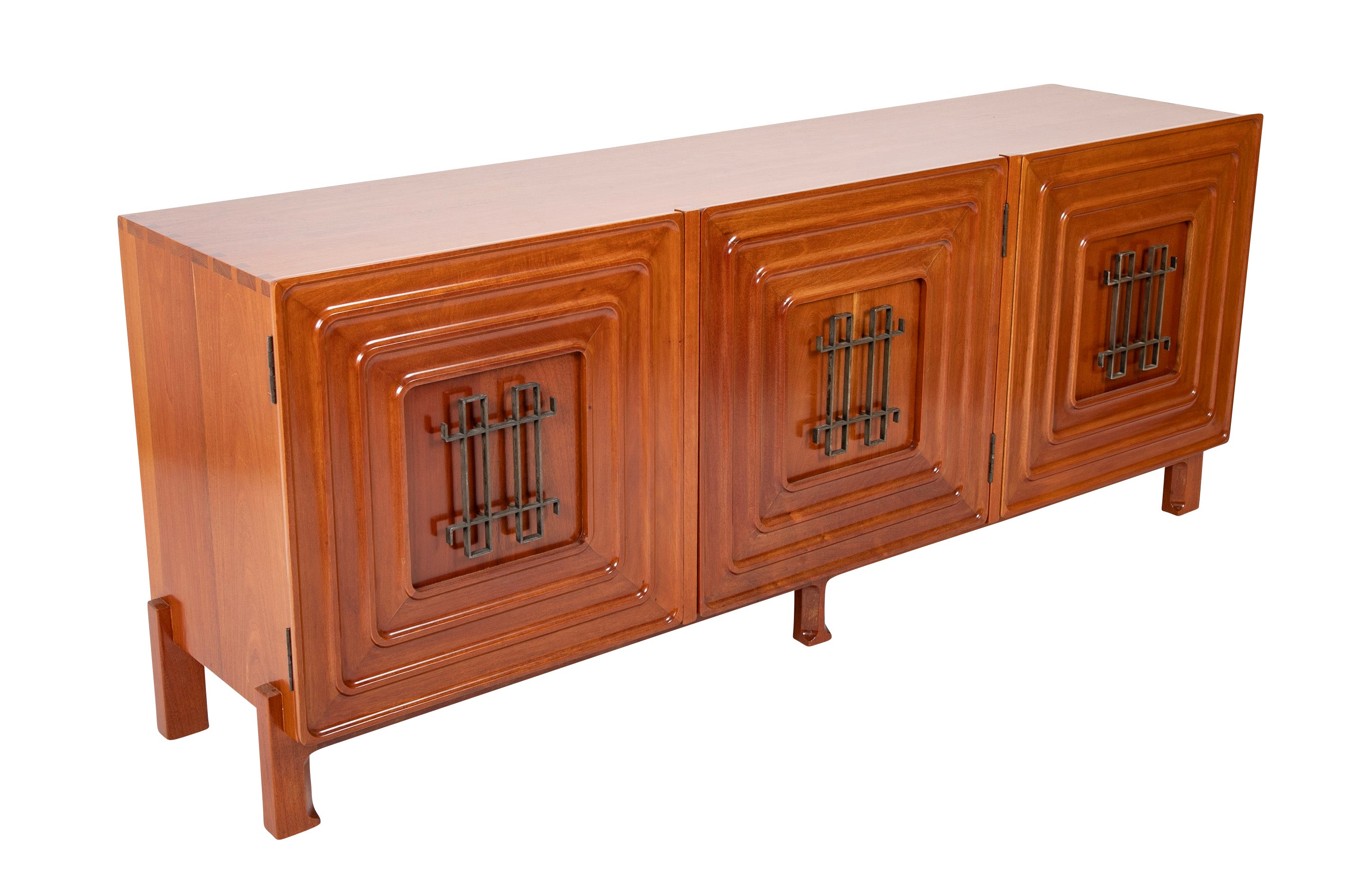 Mid-Century Walnut Three Door Credenza Designed by Edmund Spence