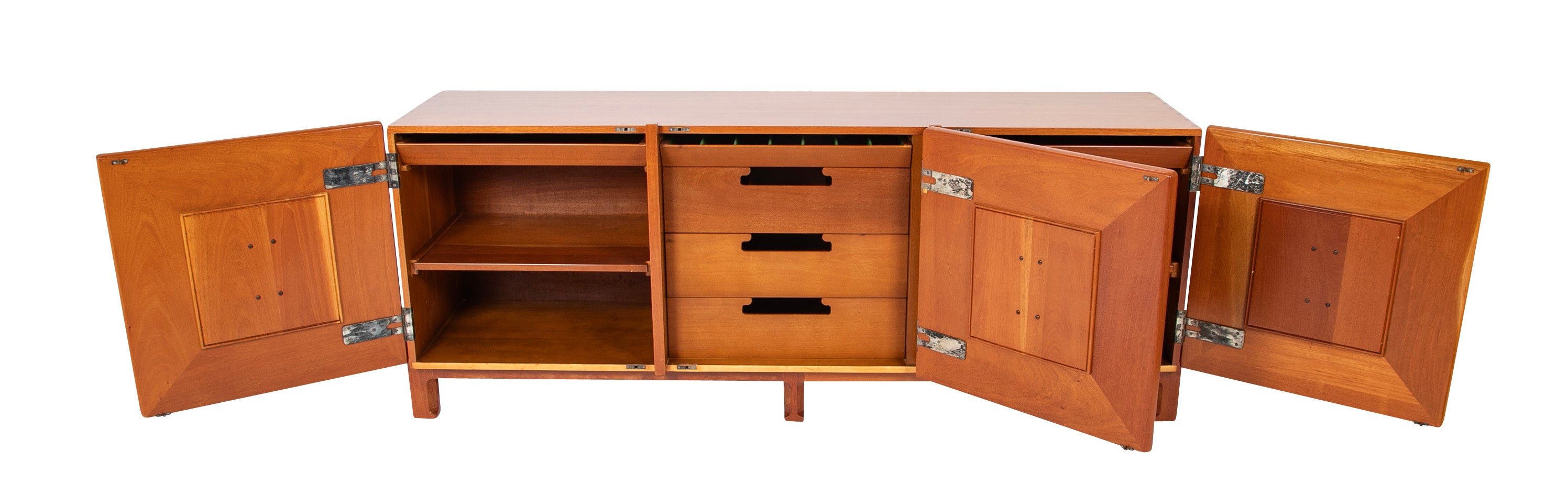 Mid-Century Walnut Three Door Credenza Designed by Edmund Spence