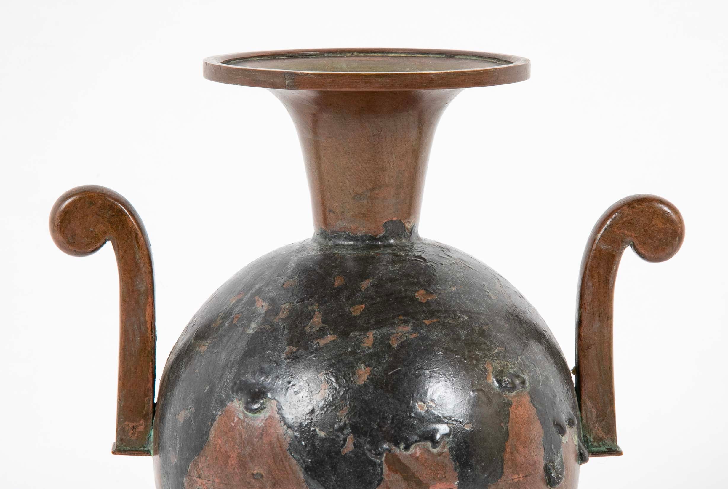 Two Double Handled Patinated Bronze & Copper Vases By G. Åke of Göteborg