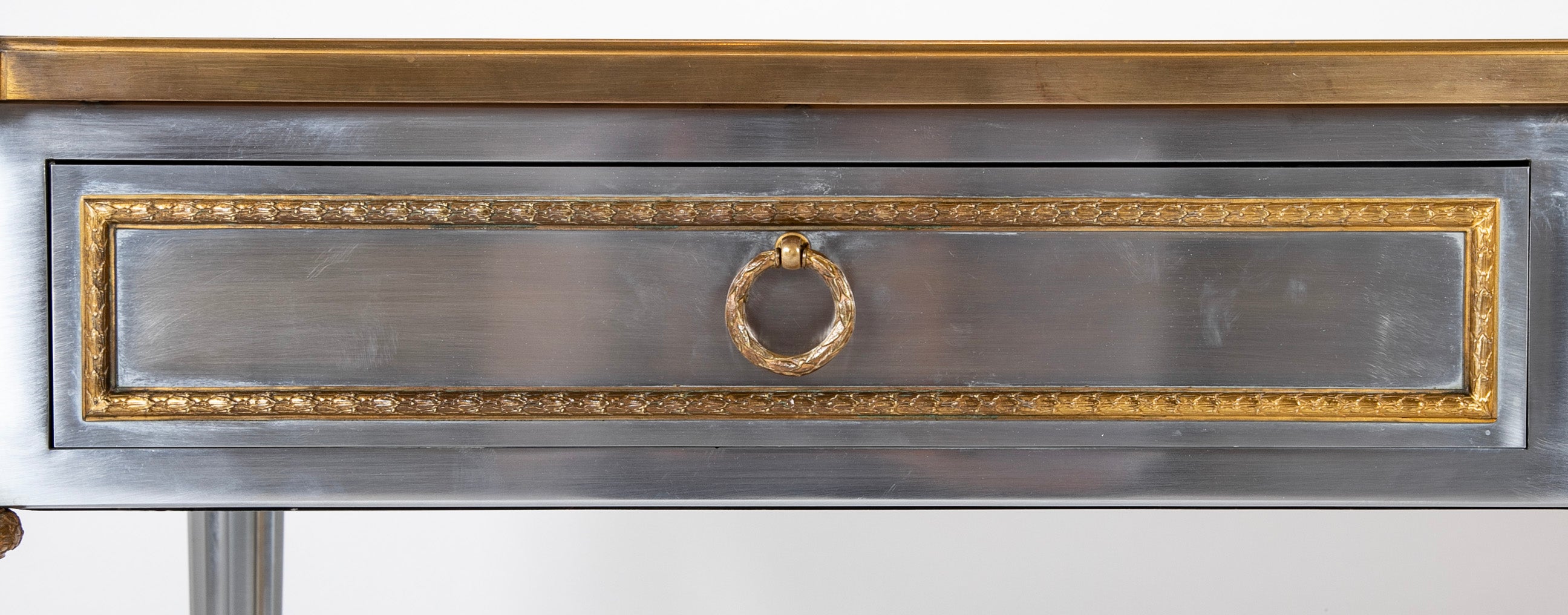 John Vesey Two Drawer Stainless Steel, Brass and Leather Desk