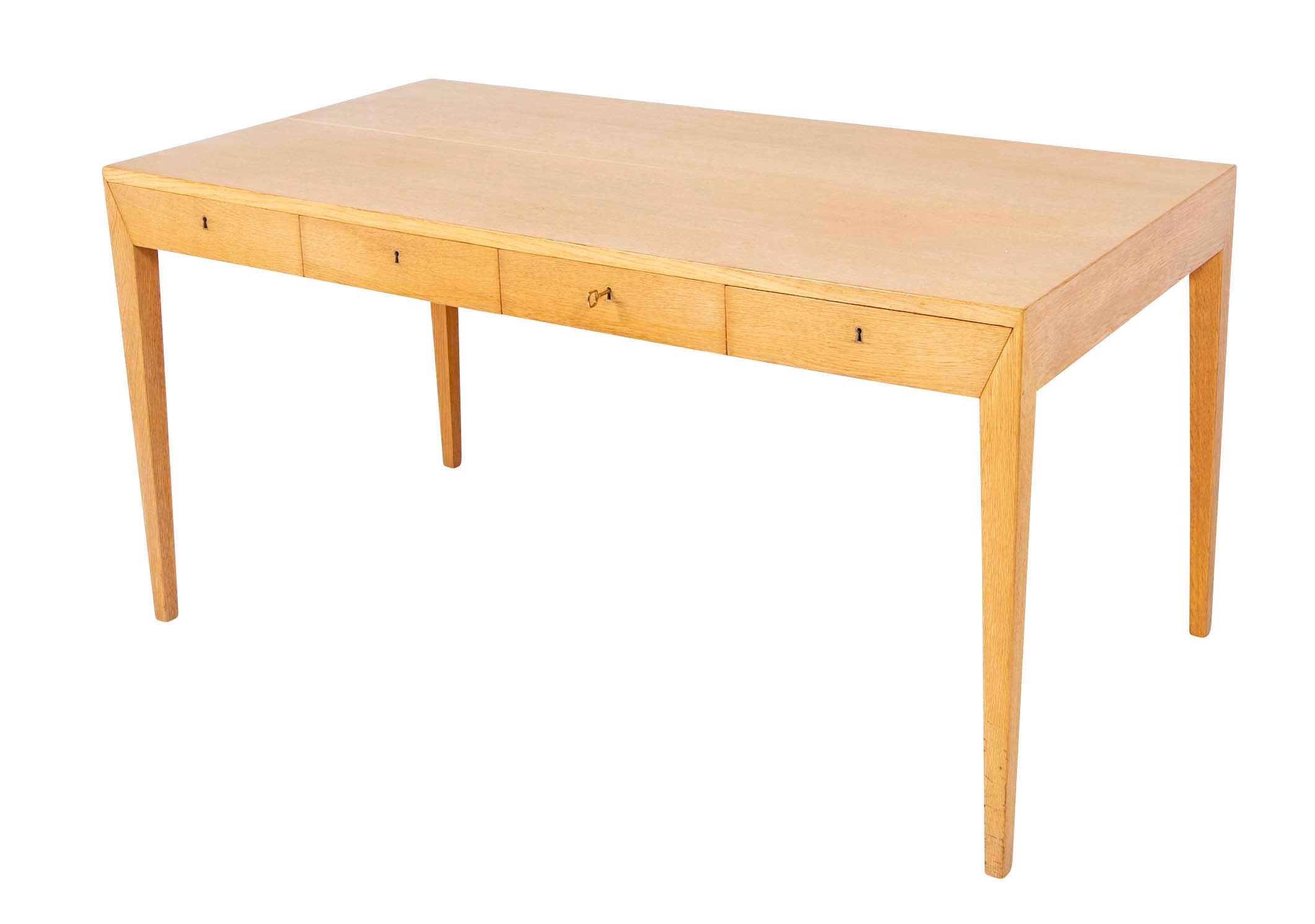 Severin Hansen Jr. Four Drawer Oak Desk Manufactured by Haslev Mobelsneckeri