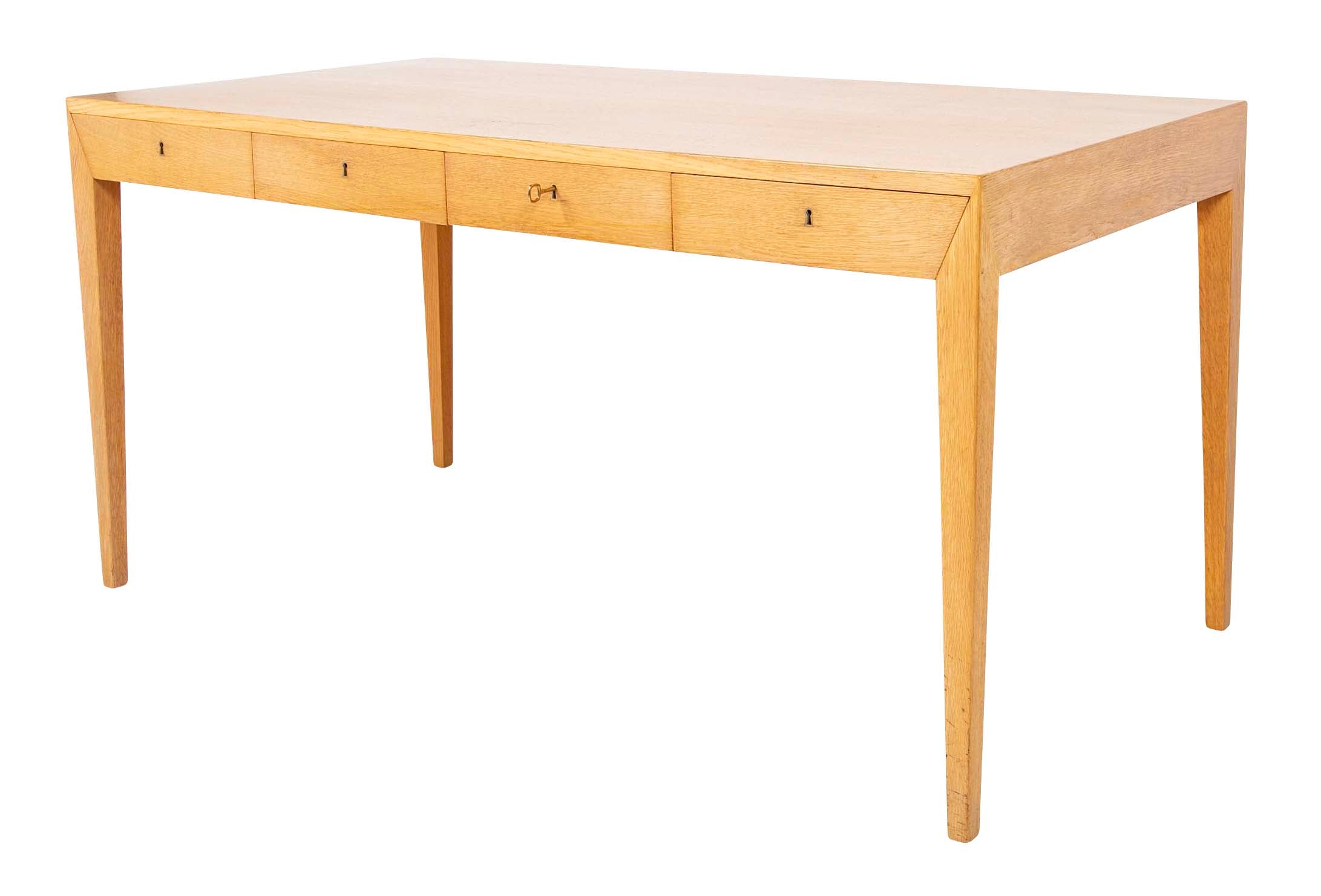 Severin Hansen Jr. Four Drawer Oak Desk Manufactured by Haslev Mobelsneckeri