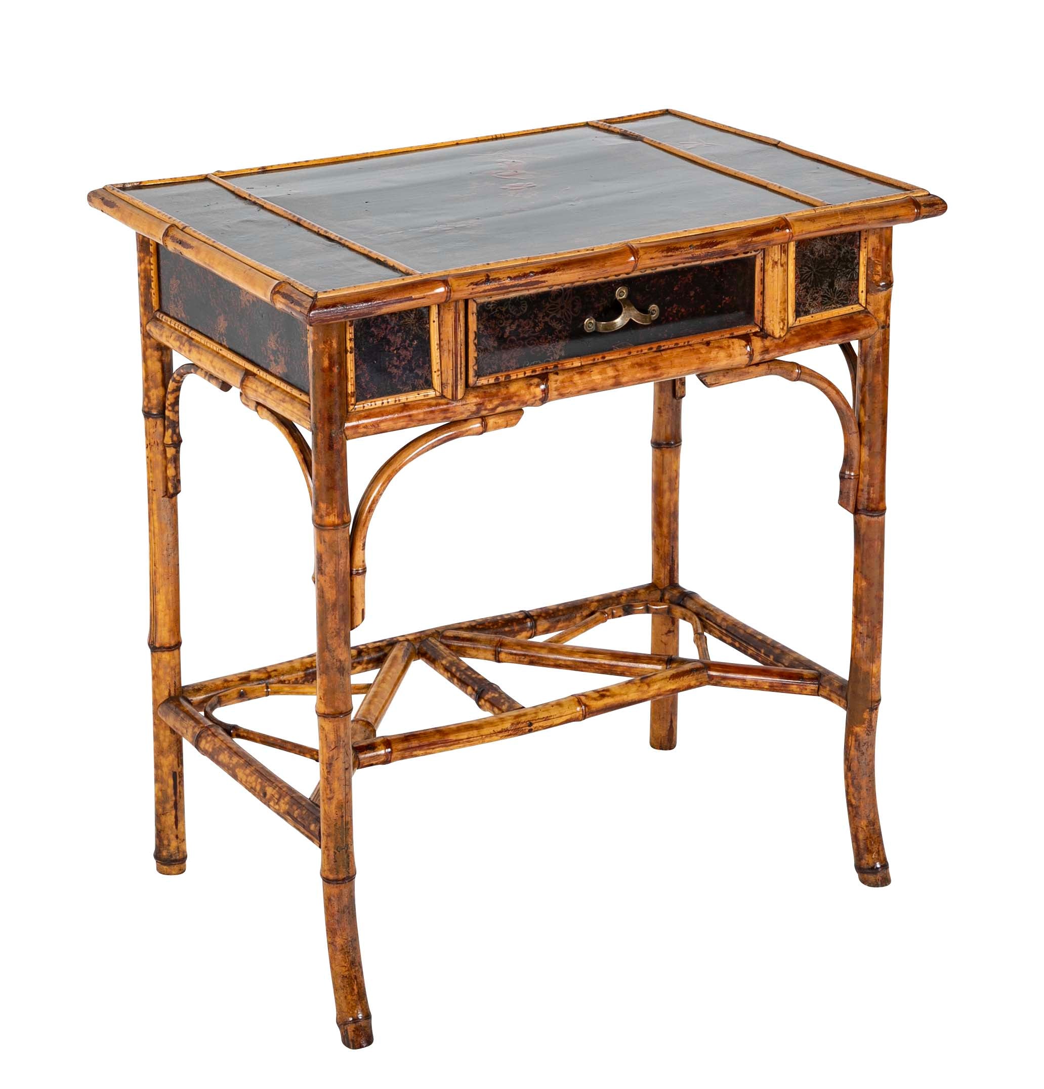 Mid 19th Century Petite Lacquer and Bamboo One Drawer Writing Table