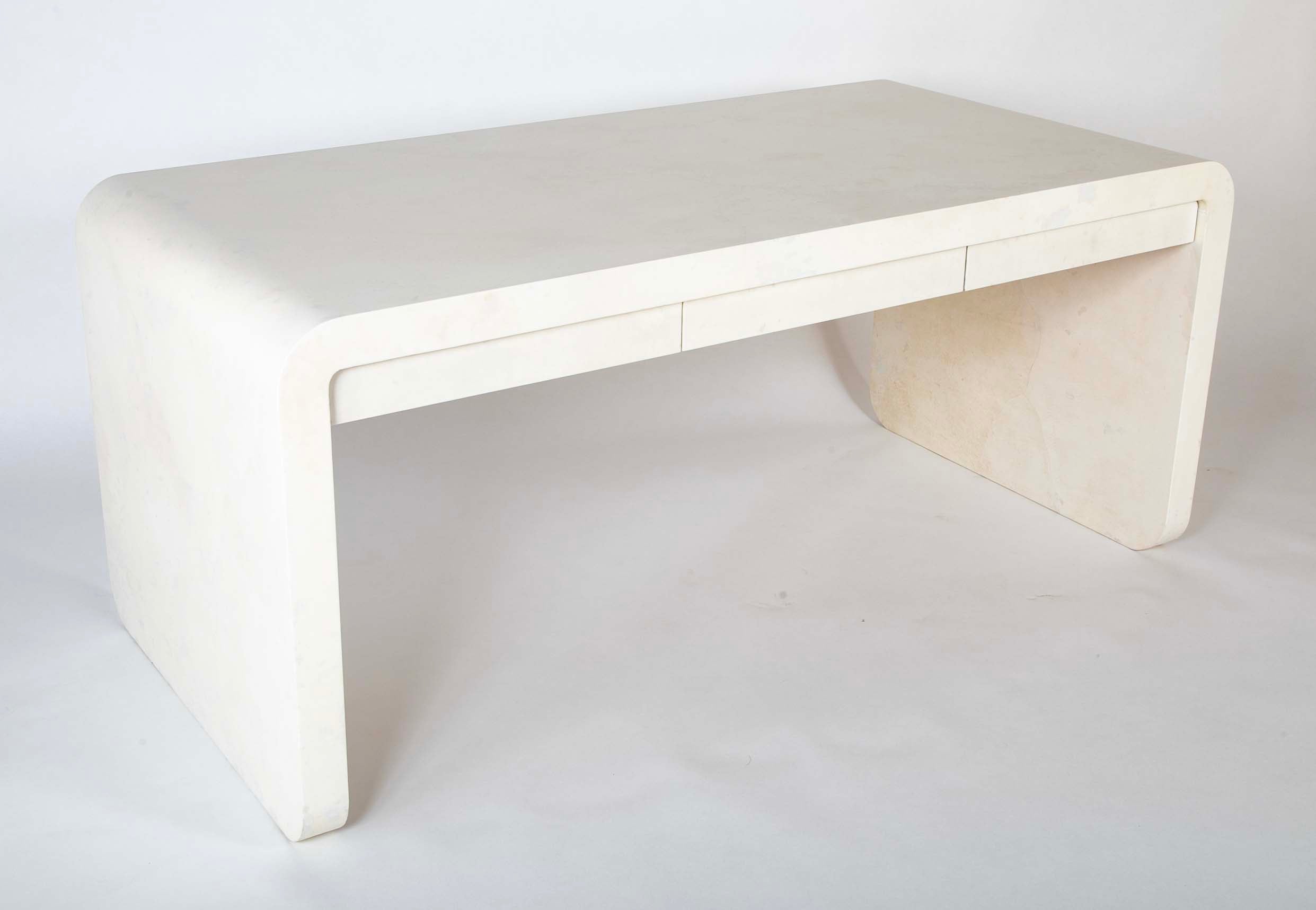 White Lacquered Goat Skin Desk by Karl Springer