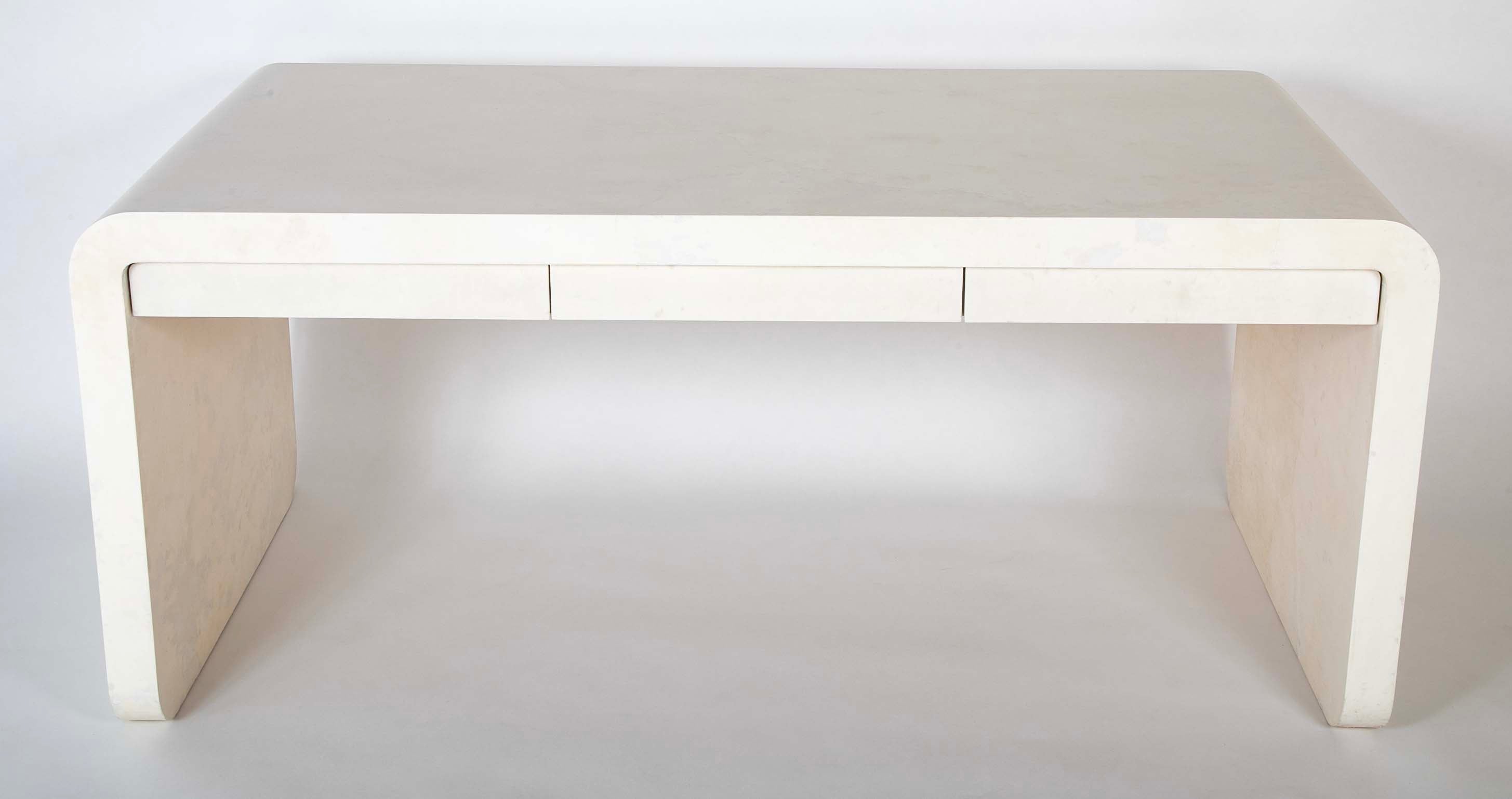 White Lacquered Goat Skin Desk by Karl Springer