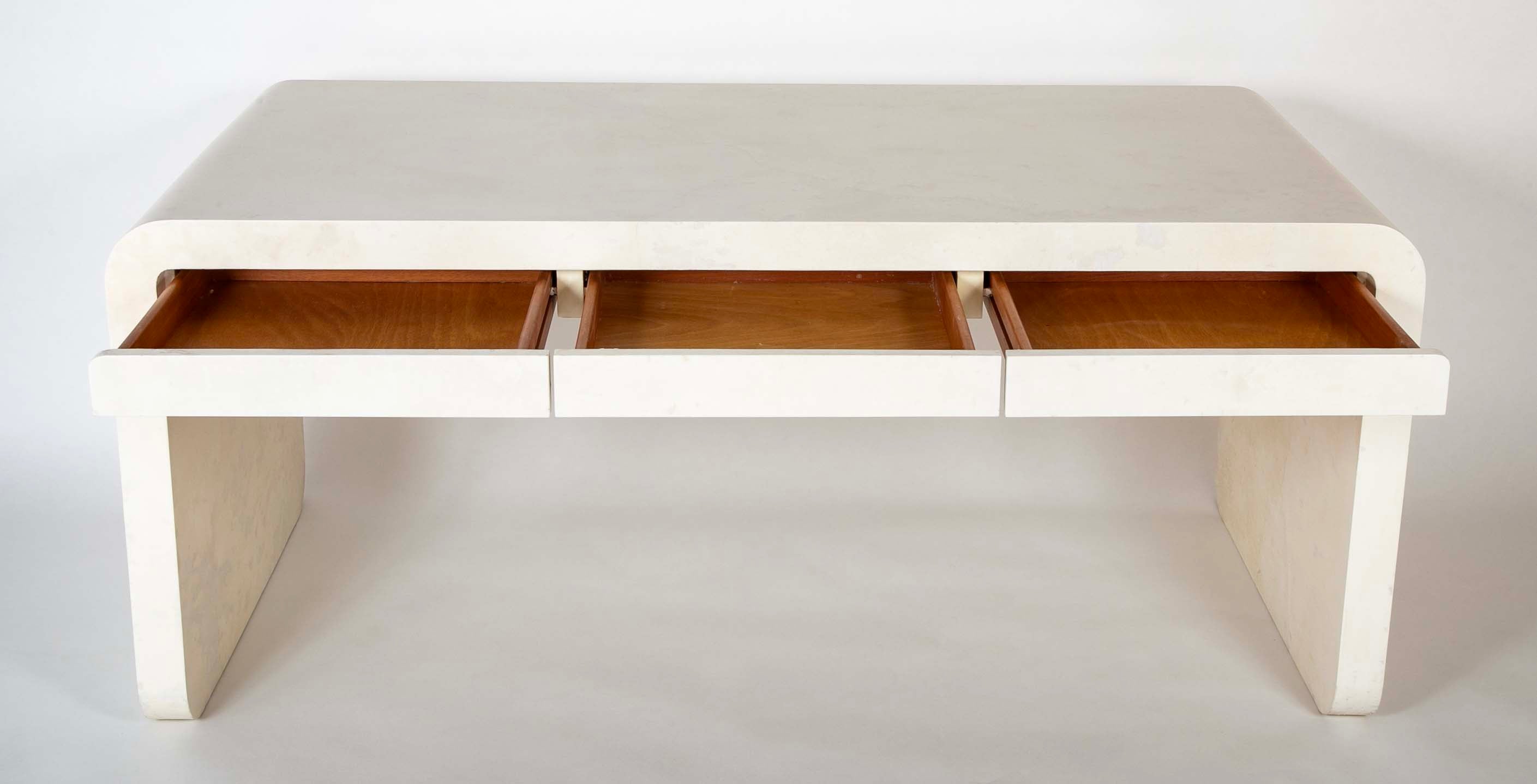 White Lacquered Goat Skin Desk by Karl Springer
