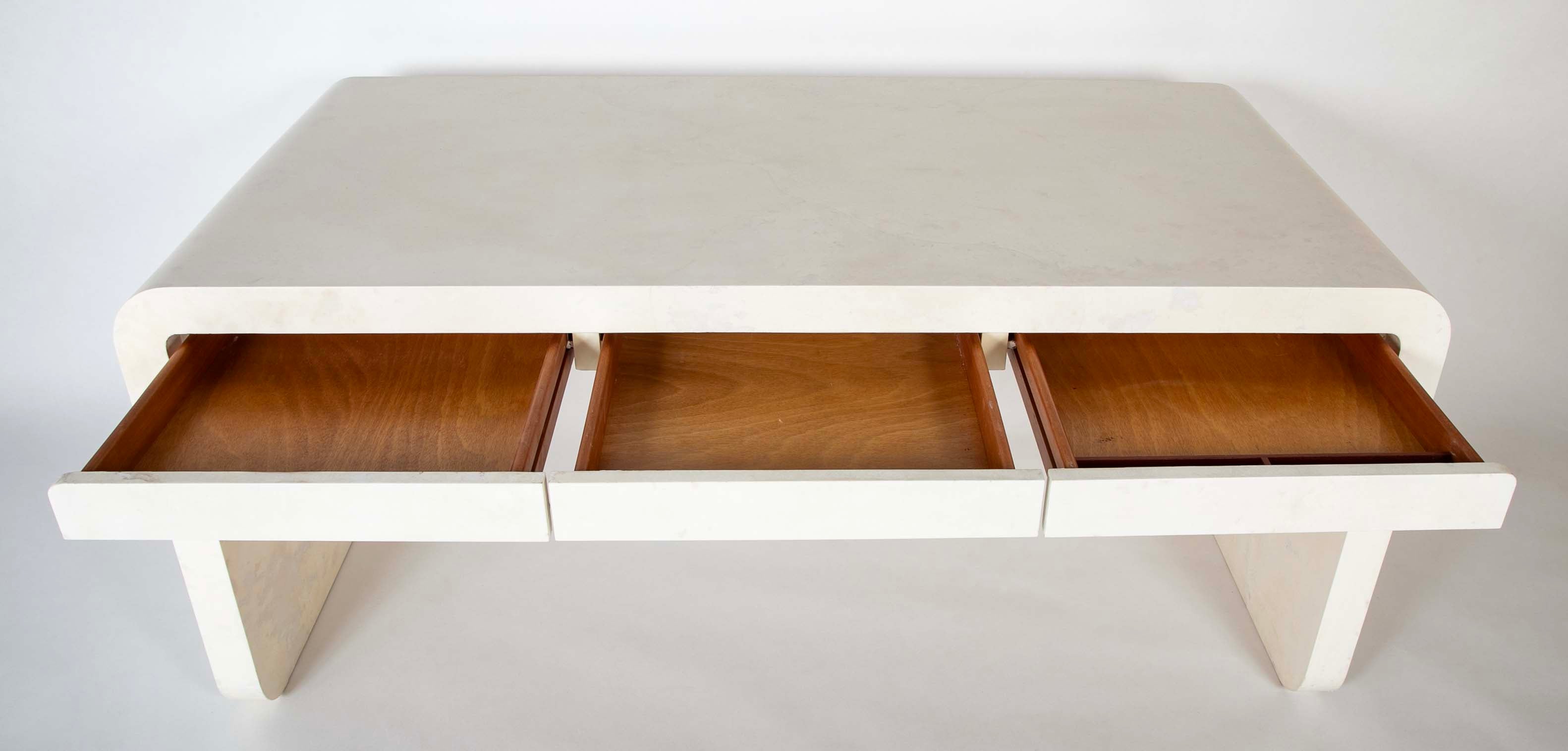 White Lacquered Goat Skin Desk by Karl Springer