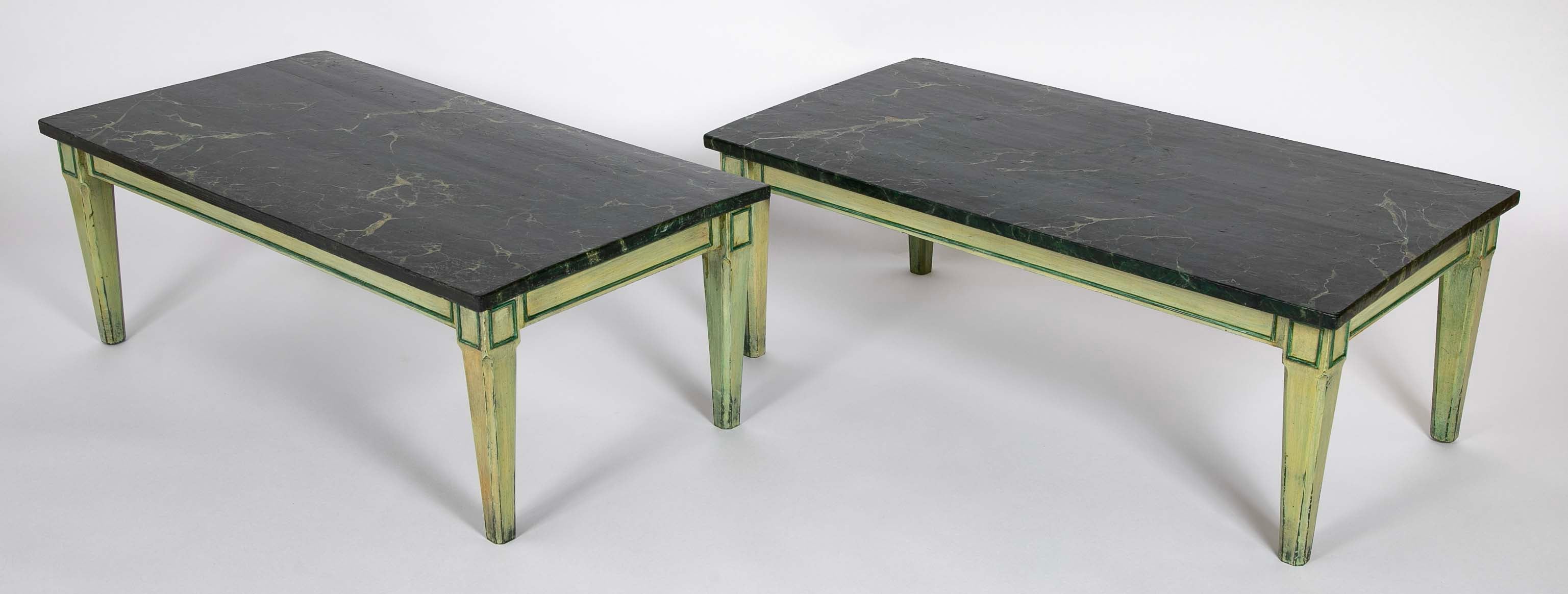 Green Painted Faux Marble Top Low Tables