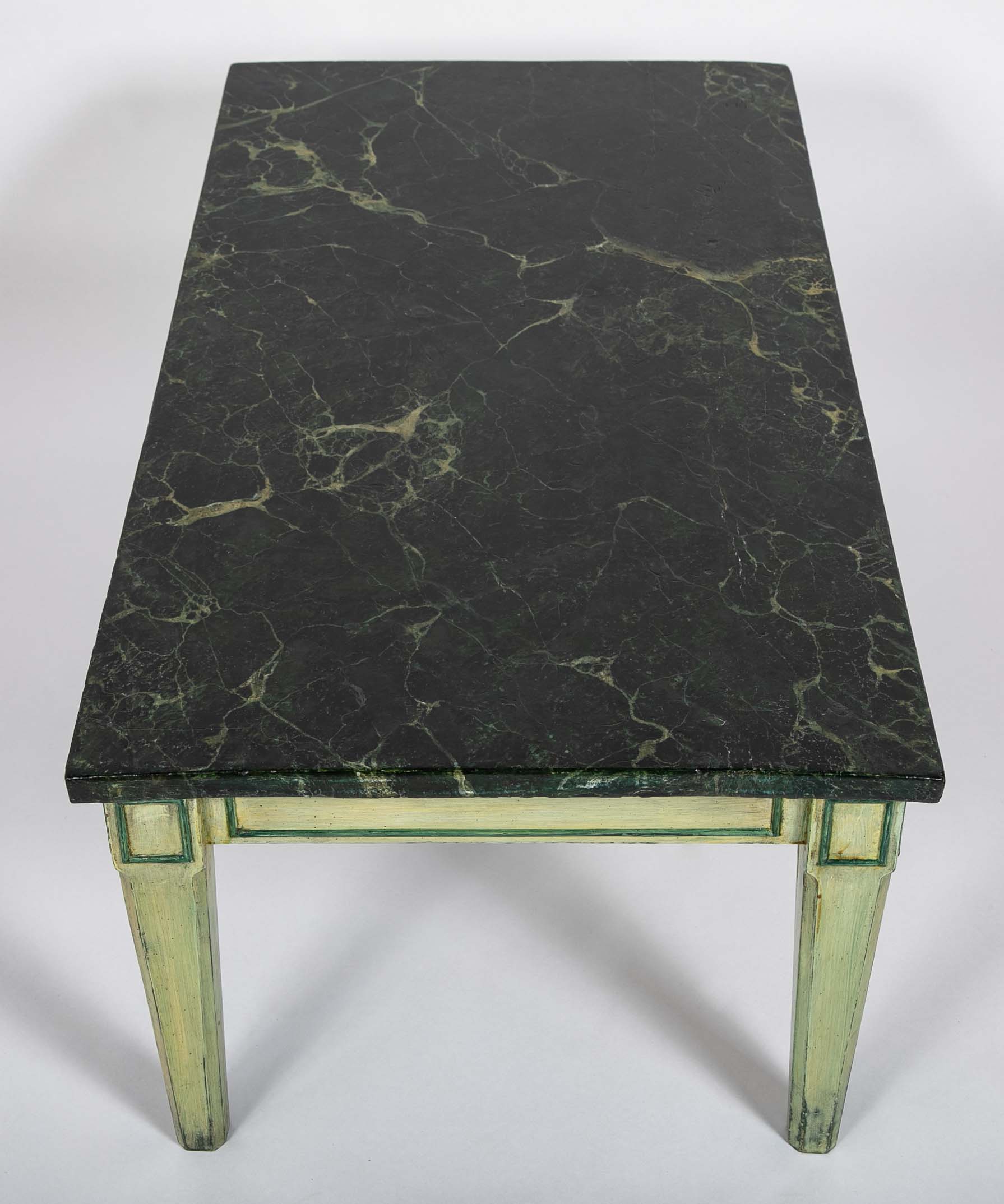 Green Painted Faux Marble Top Low Tables