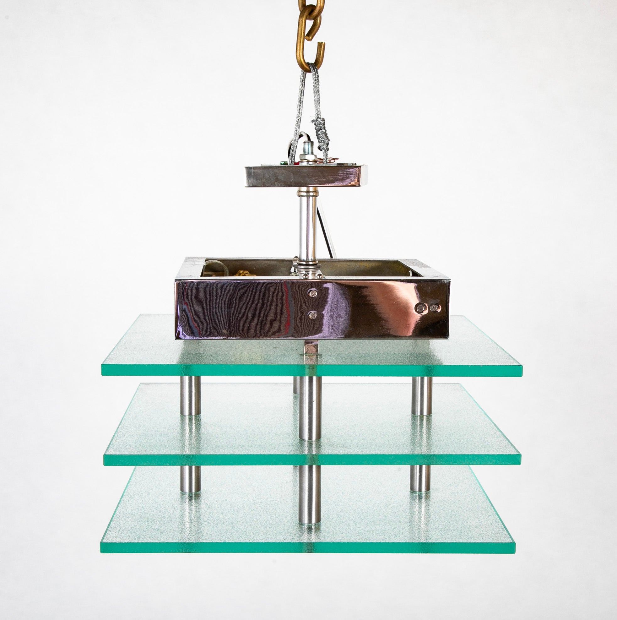 French Chrome & Glass Chandelier in the Style of Perzel