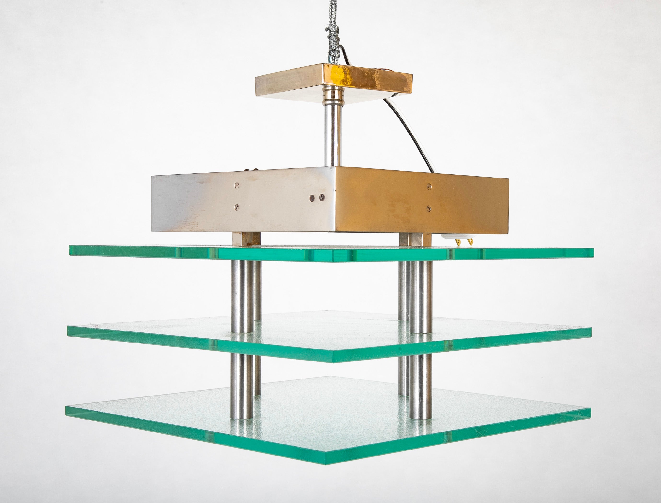 French Chrome & Glass Chandelier in the Style of Perzel