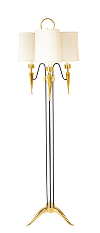 Mid-Century French Brass & Ebonized Steel Floor Lamp