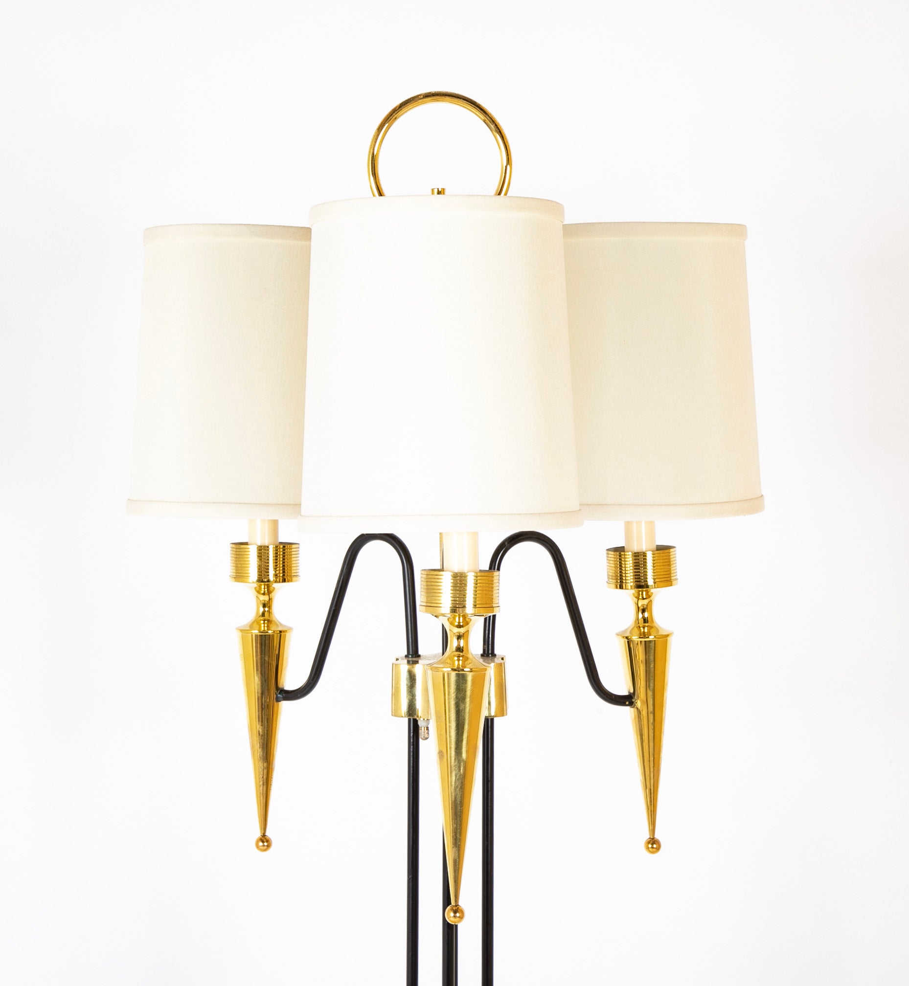 Mid-Century French Brass & Ebonized Steel Floor Lamp