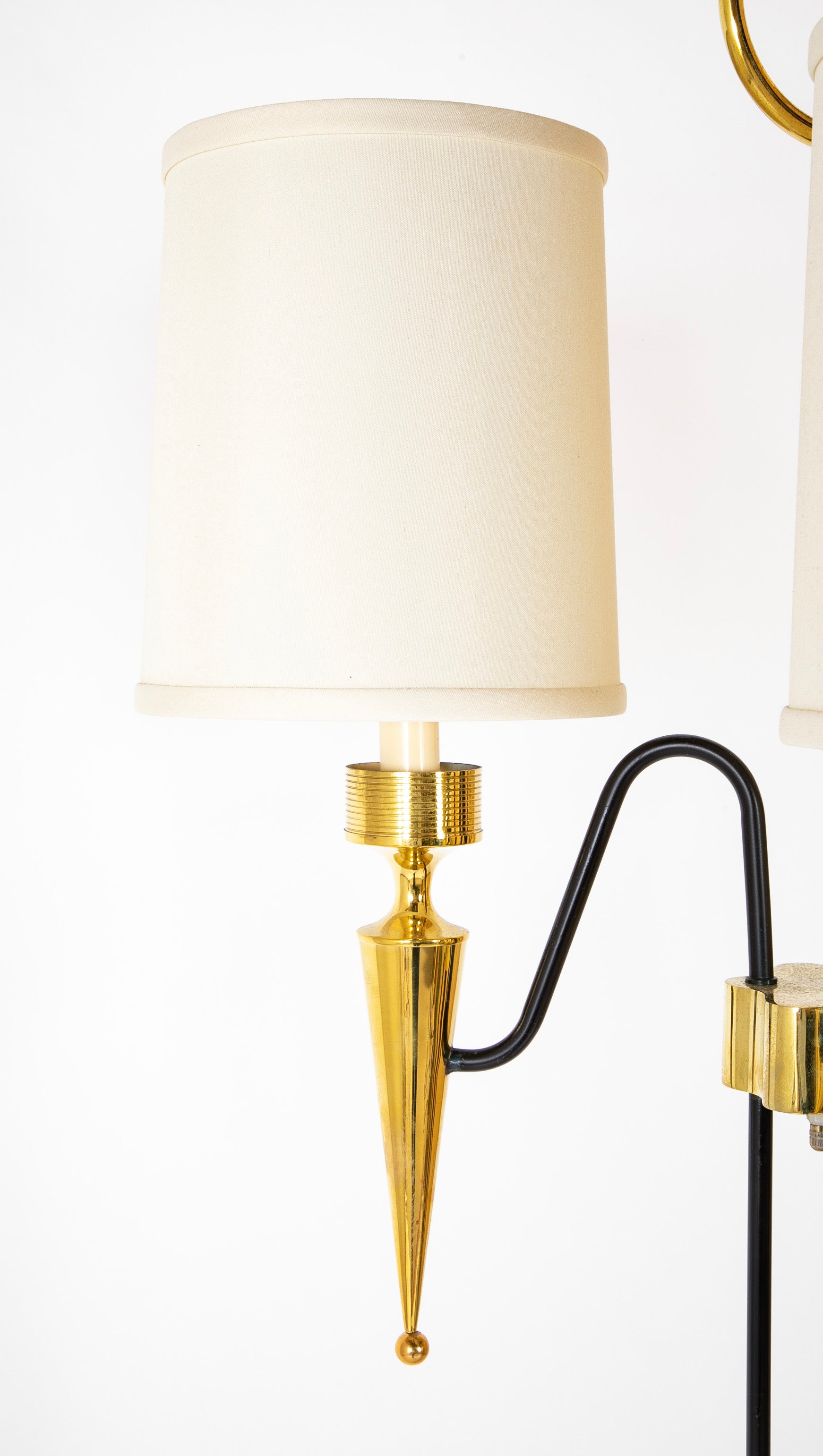 Mid-Century French Brass & Ebonized Steel Floor Lamp