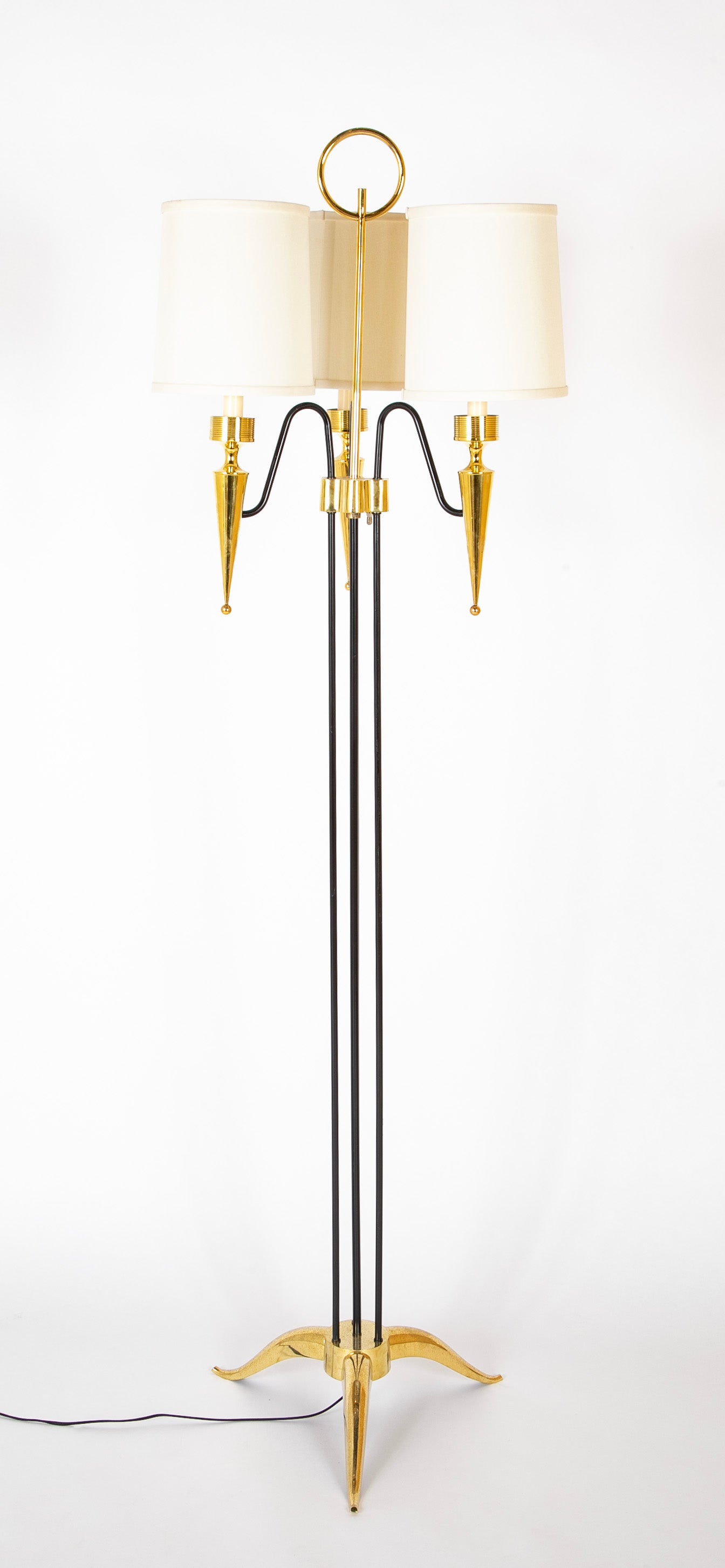 Mid-Century French Brass & Ebonized Steel Floor Lamp