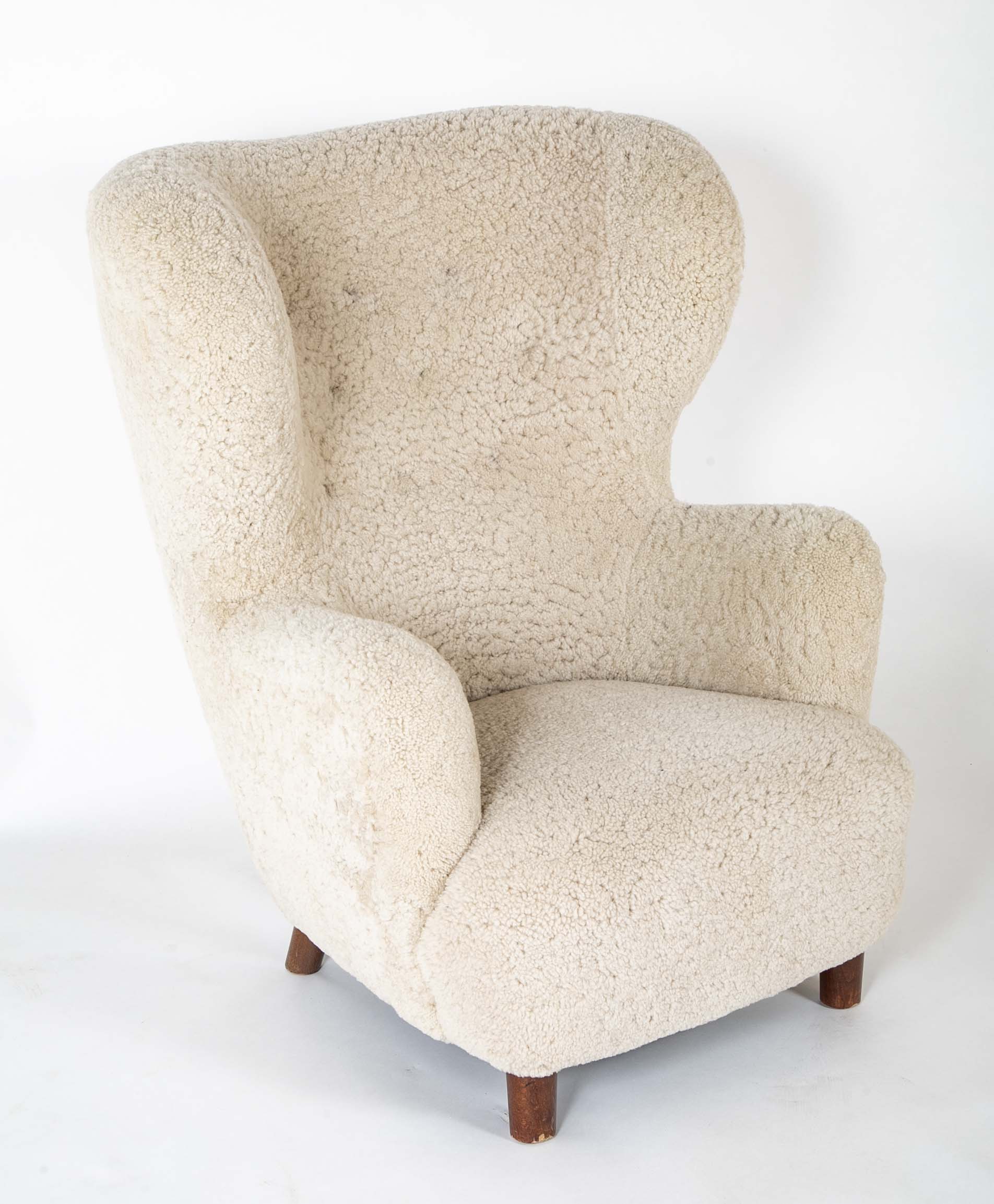 Mid 20th Century Danish Wingchair in Lambswool