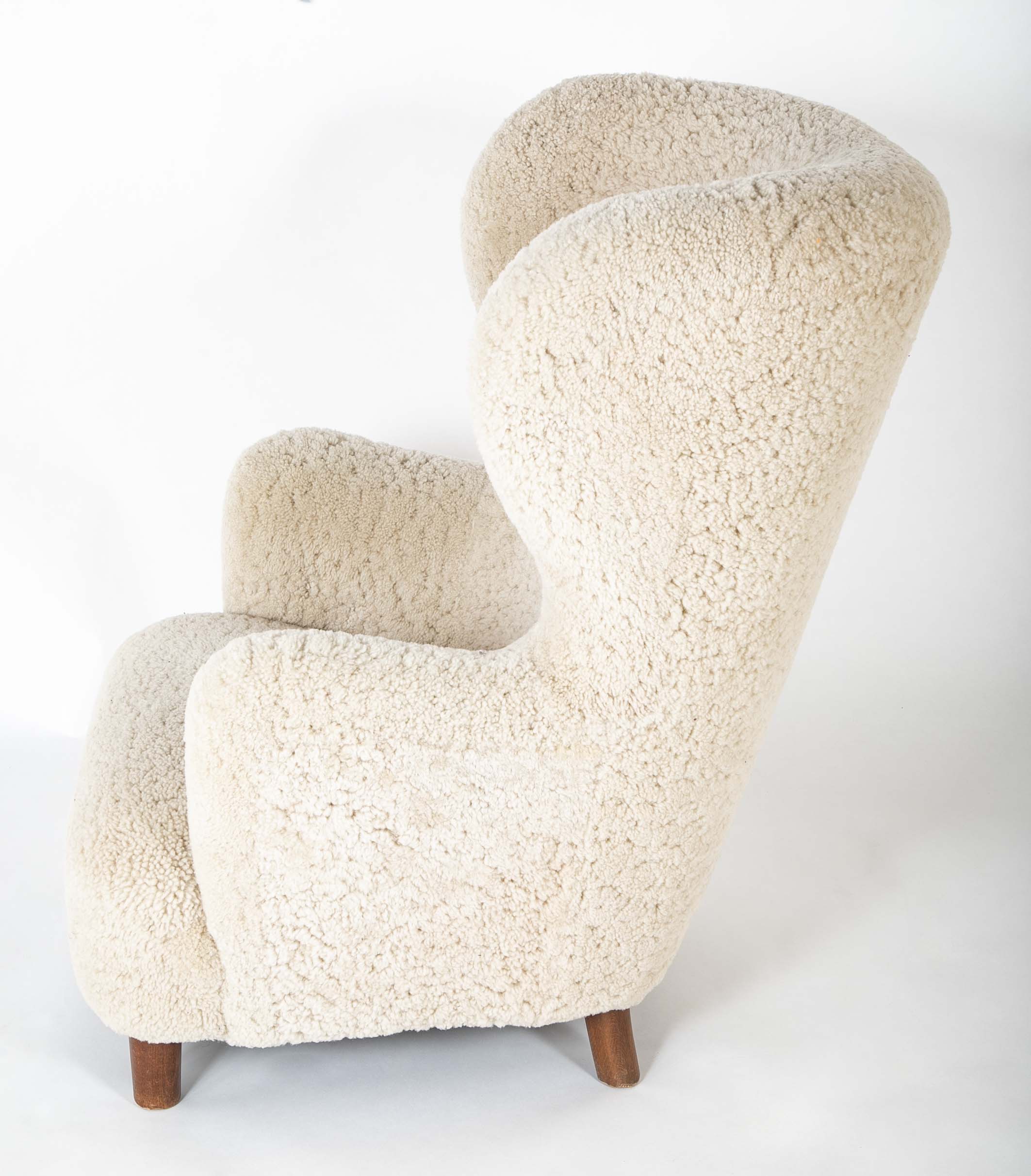 Mid 20th Century Danish Wingchair in Lambswool