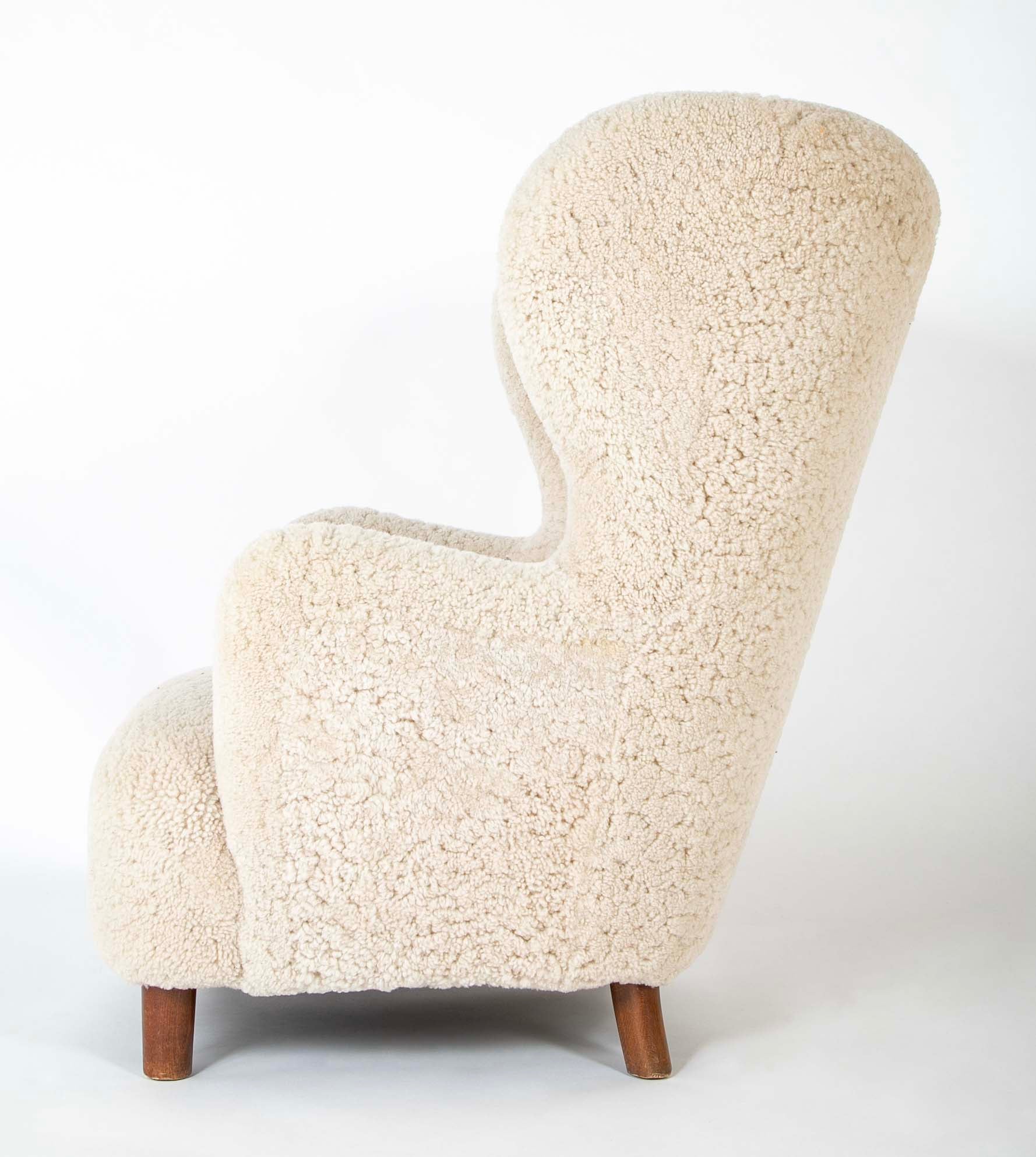 Mid 20th Century Danish Wingchair in Lambswool