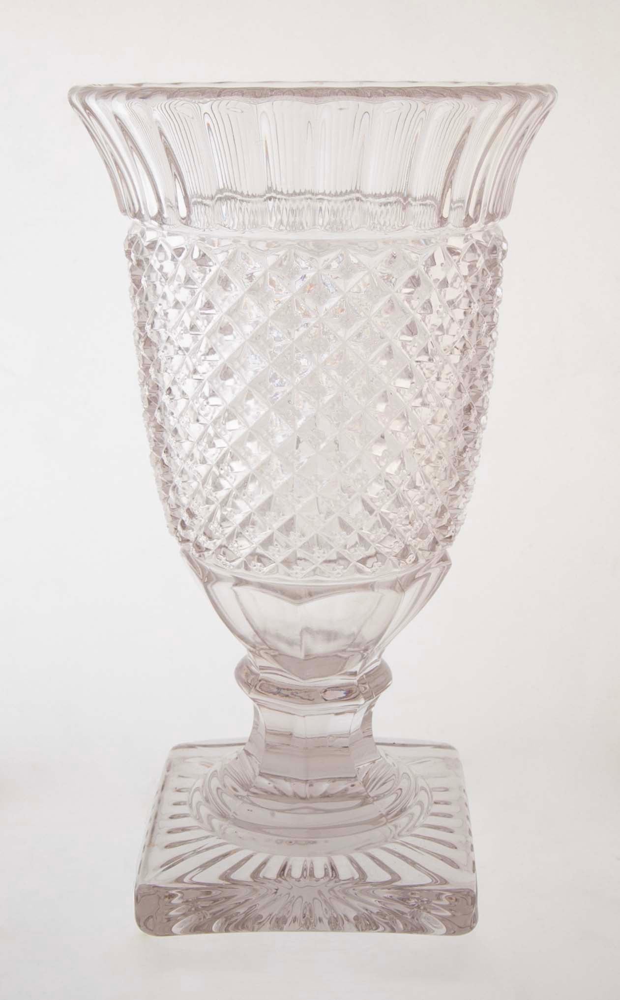 Lidded Glass Covered Urn in Antique Diamond Pattern