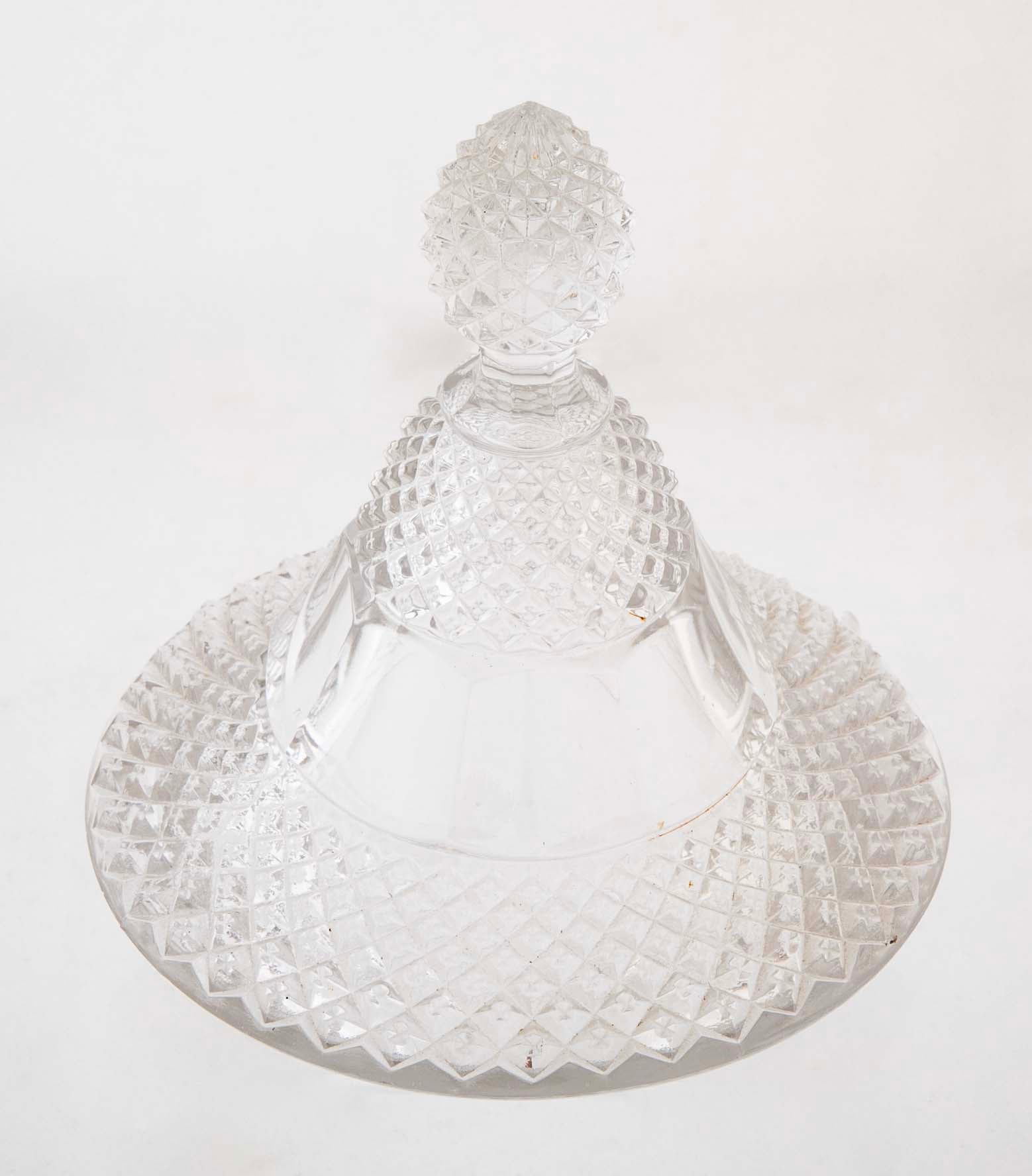 Lidded Glass Covered Urn in Antique Diamond Pattern