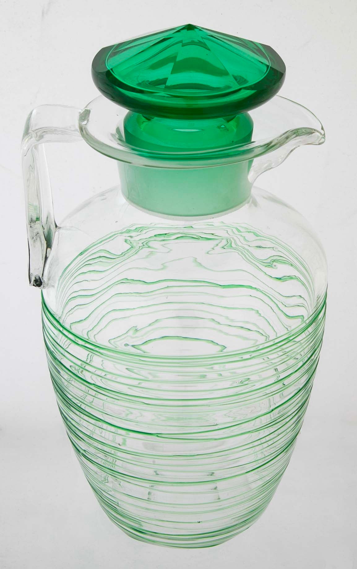 Green Glass Threaded Pitcher with Stopper