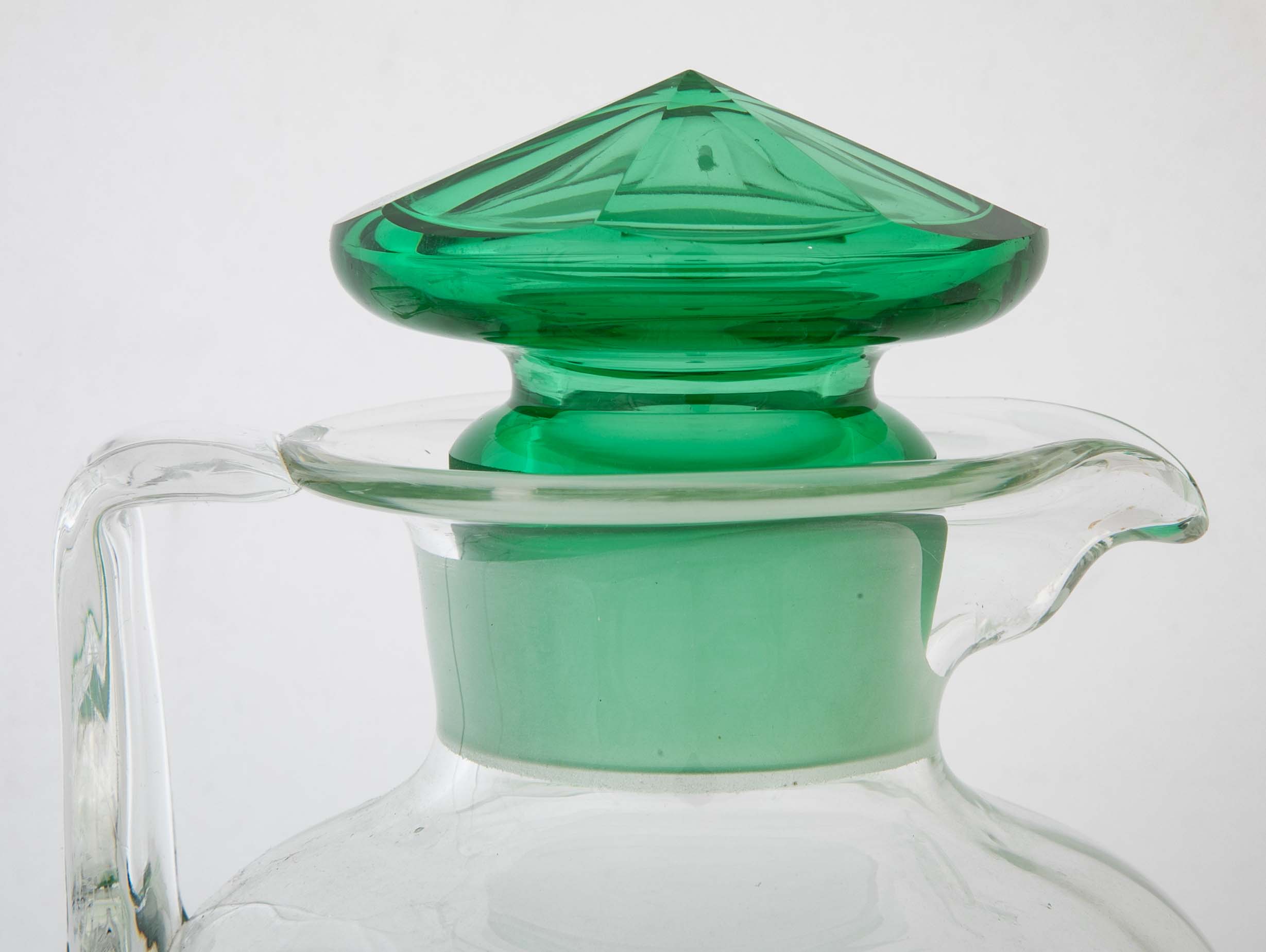Green Glass Threaded Pitcher with Stopper