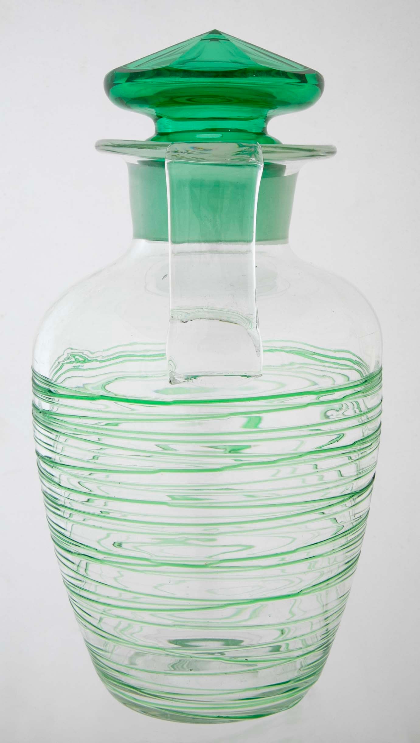 Green Glass Threaded Pitcher with Stopper