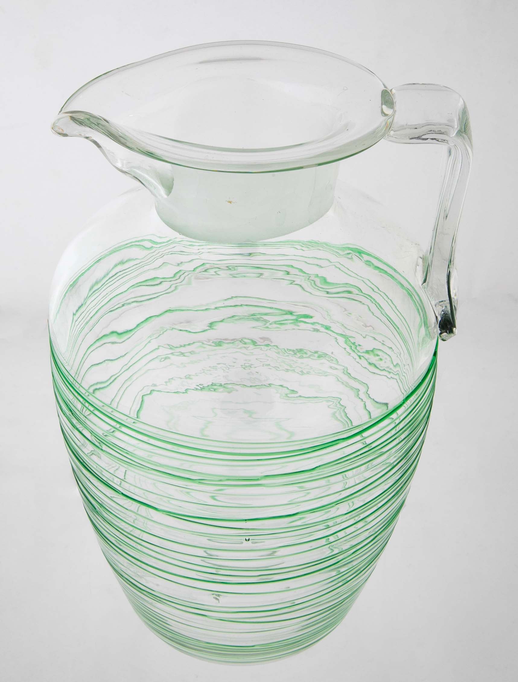 Green Glass Threaded Pitcher with Stopper