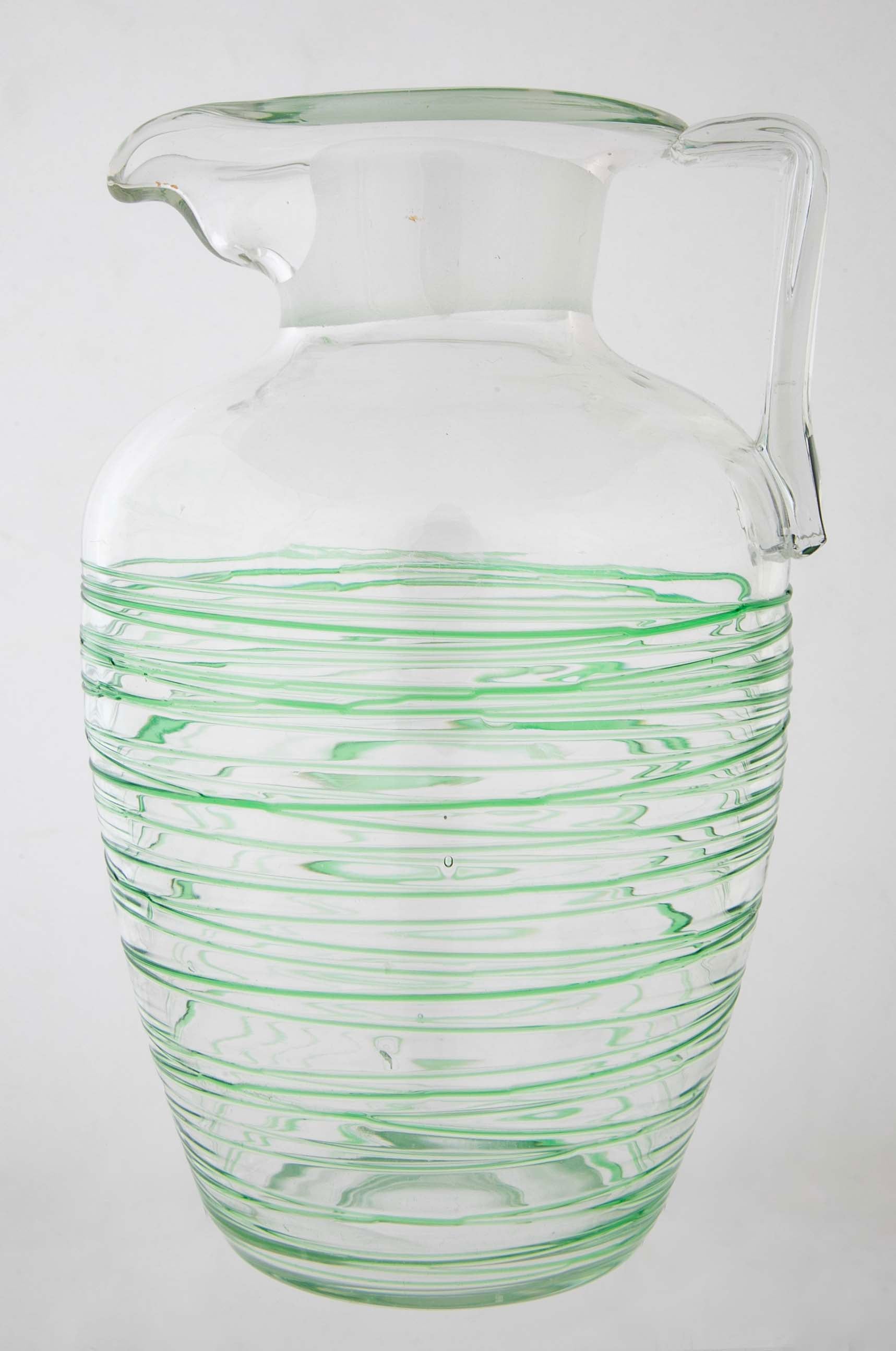 Green Glass Threaded Pitcher with Stopper
