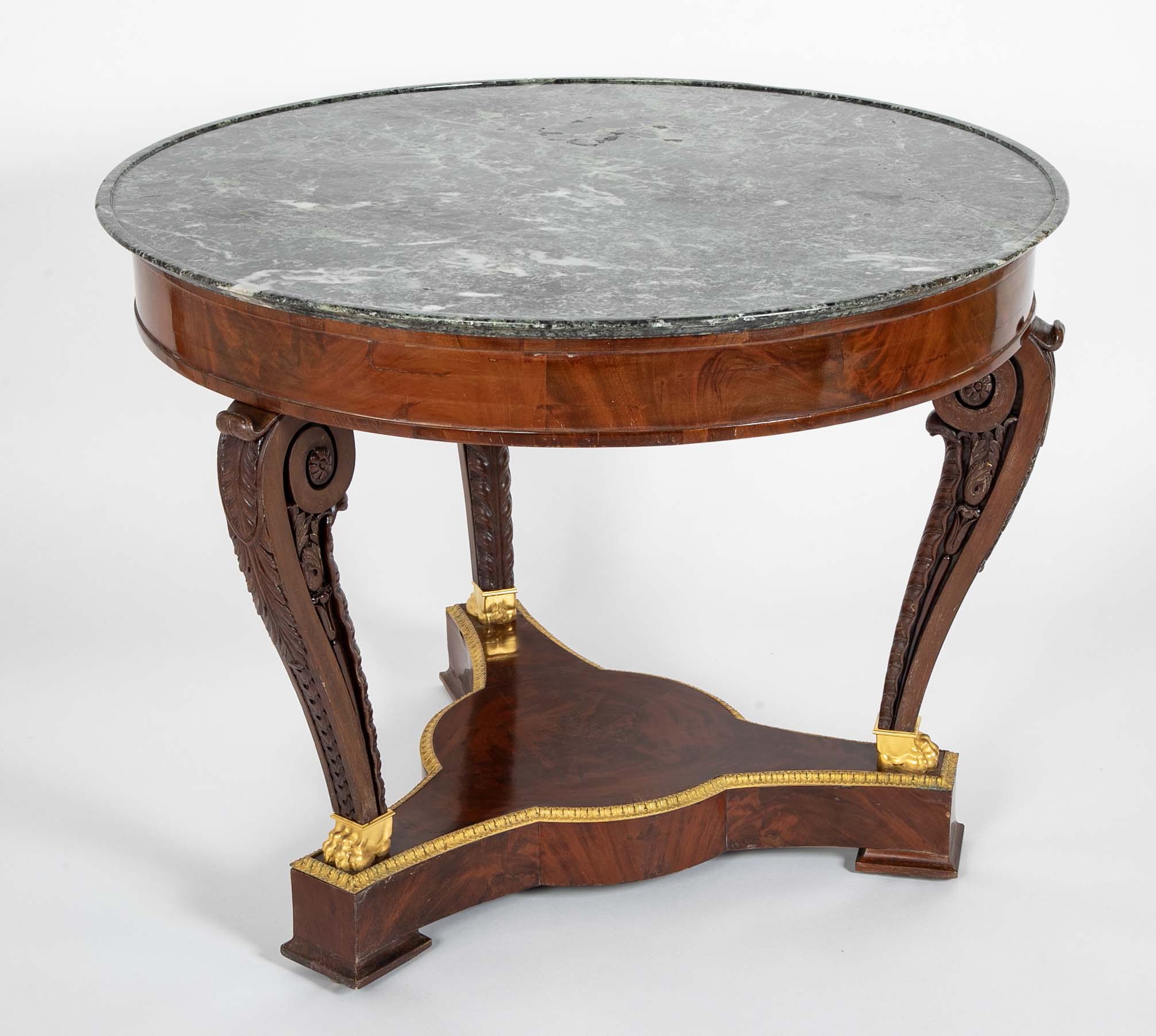 Mahogany and Sea Green Marble Top Center Table
